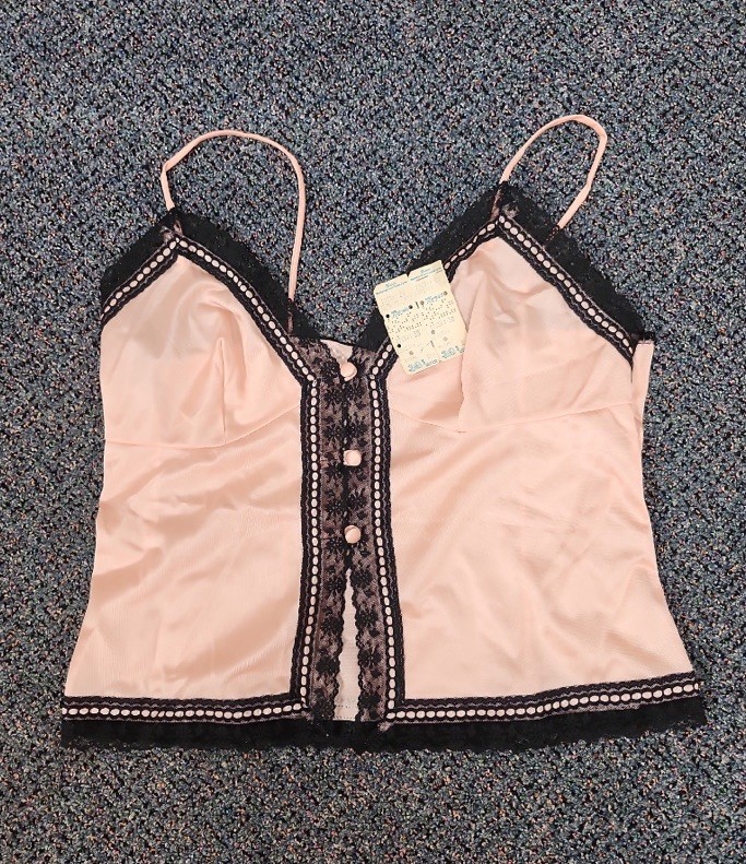 VTG Coral Pink and Black Lace Komar Lingerie Camisole Size 38 with Tag NOS Nice!