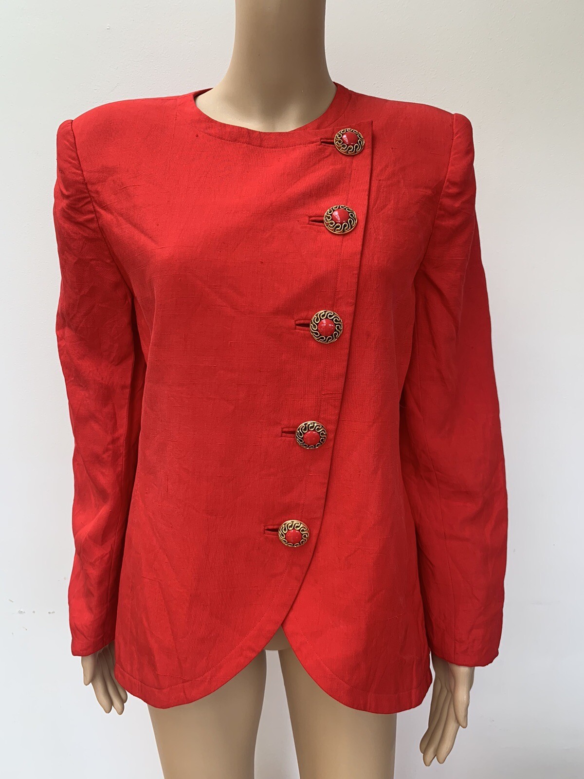 Vintage 1980’s red I. Magnin David Hayes 100% silk blazer jacket gold button 12