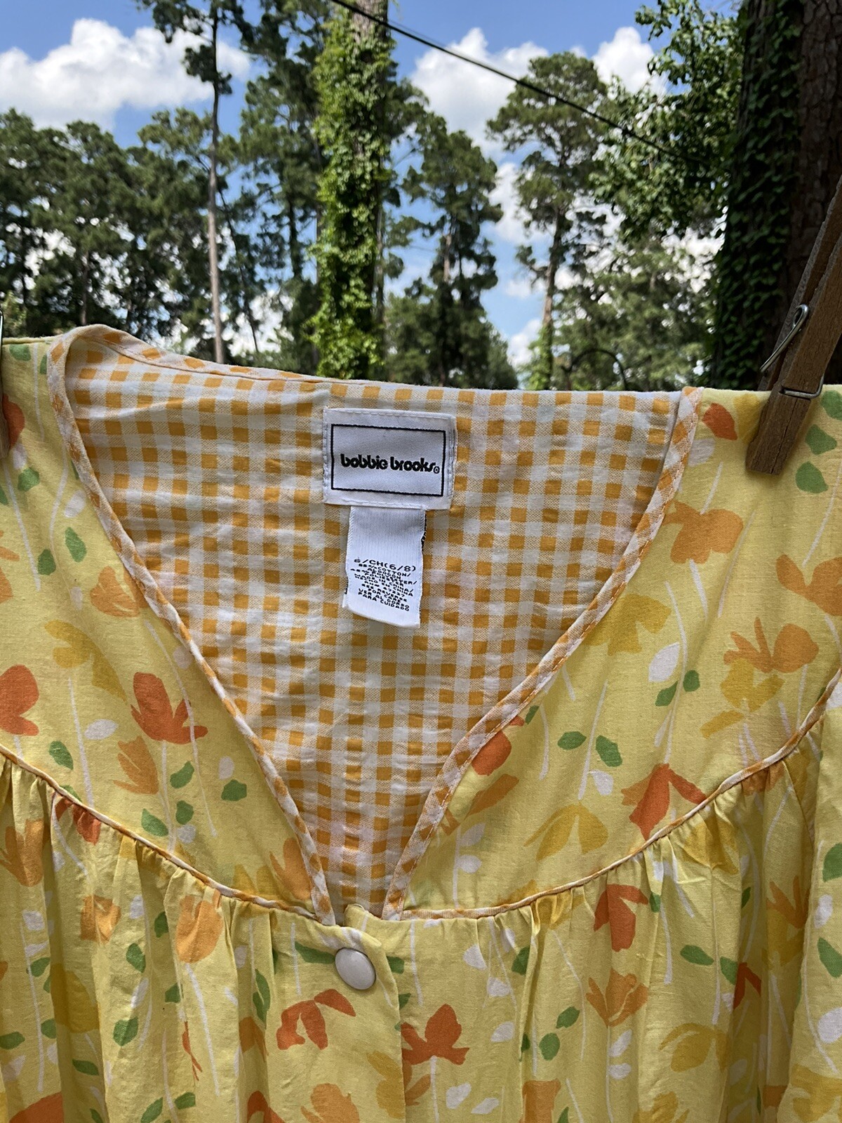 Vtg Bobbie Brooks Yellow Floral Housedress Housecoat Snap Front