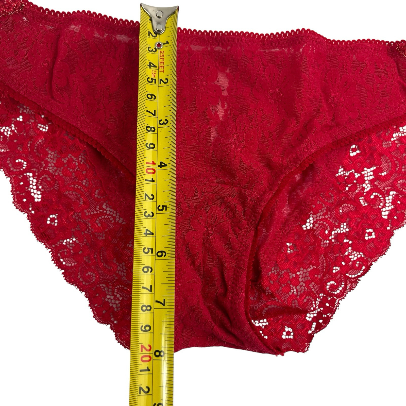 Vintage Soma Panties Size Medium Sheer Nylon Lace High Cut Cheeky Bikini Red