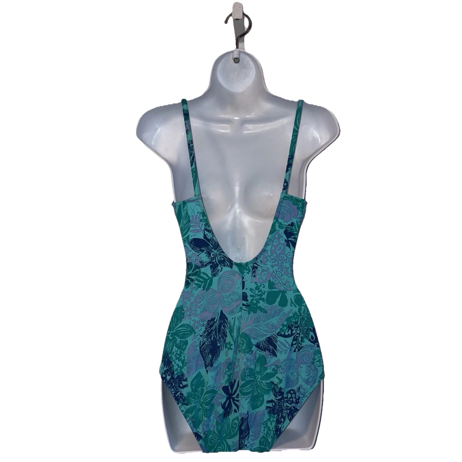 Vtg Cole Of California 90’s One Piece Swimsuit Size 8 Blue Floral Metallic Print