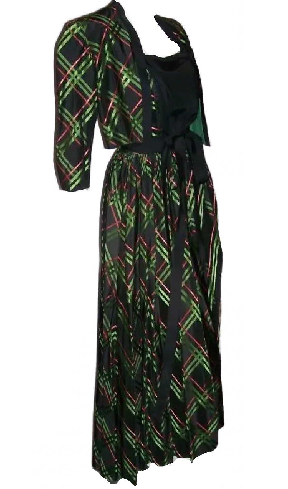 True Vintage Pat Premo 1940s Plaid Taffeta Dress and Jacket Set