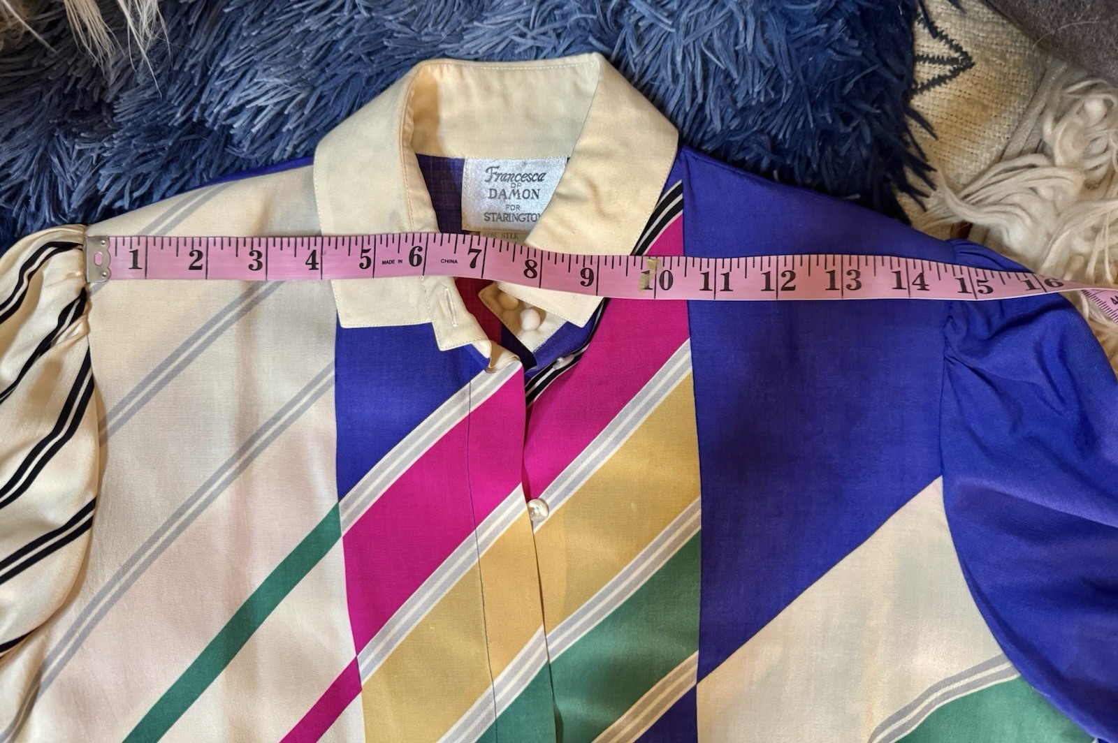 Vtg Francesca Damon Starington Silk Wool Puff Sleeve Blouse Shirt Wide Cuff XS S