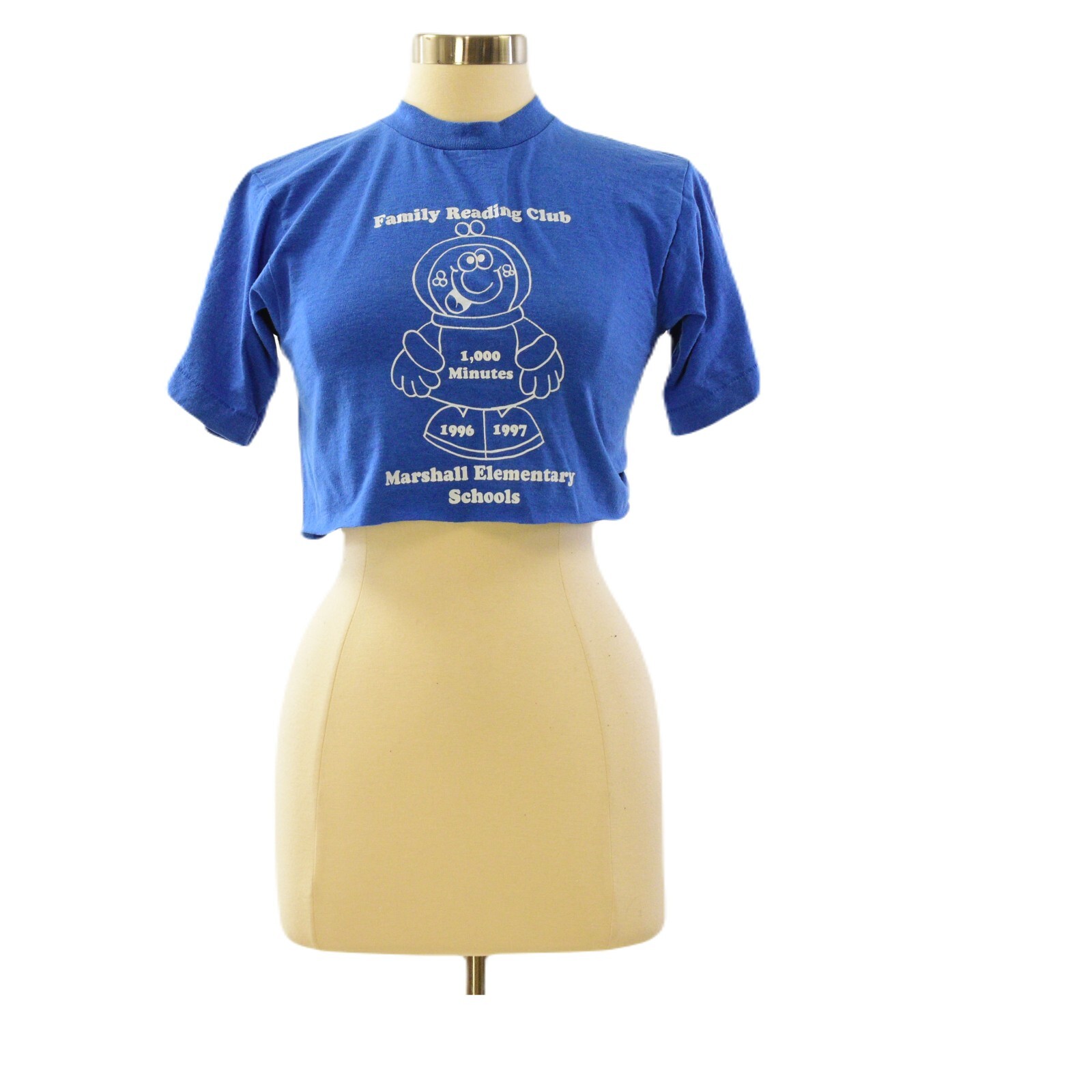 90s Family Reading Club Crop Tee S Blue Graphic FTL Best USA Made Crop Top