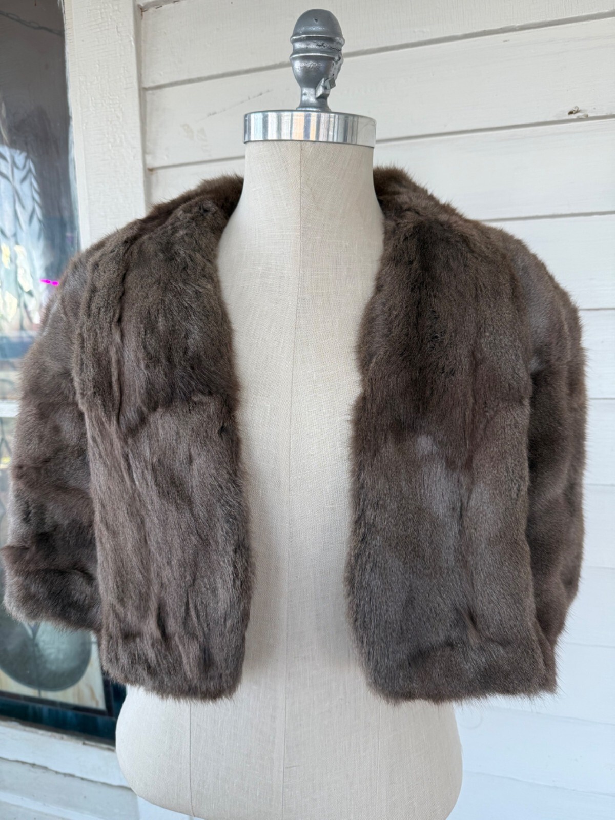 Vintage 40’s Smoke Gray Muskrat Fur Stole Capelet