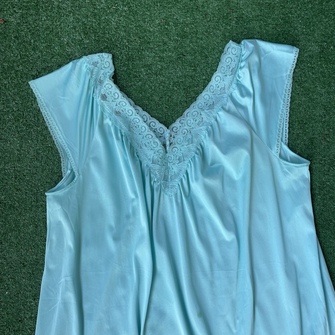VANITY FAIR Vintage Teal Cap Sleeve Short Nightgown WOMANS SIZE XL