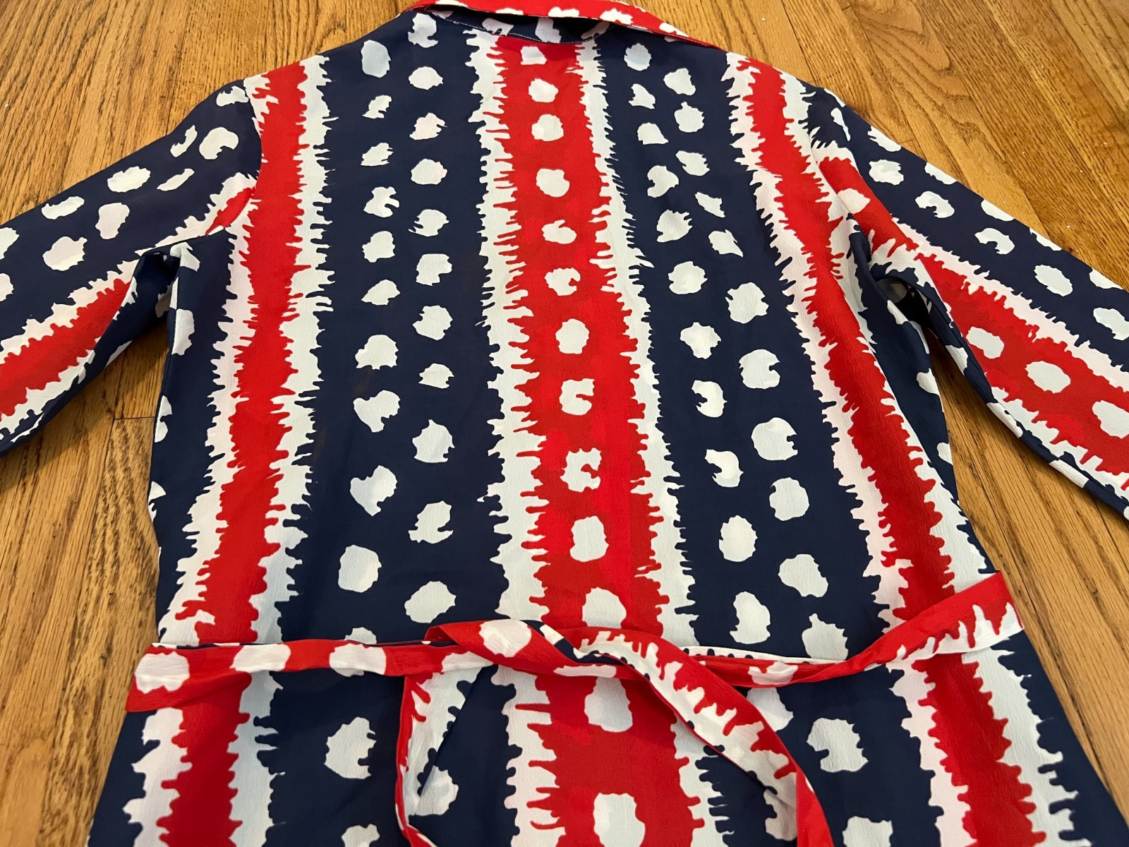 VTG 50s-60s Fritzi San Francisco Midi Dress Large Belted Wrap Tie Red/White/Blue