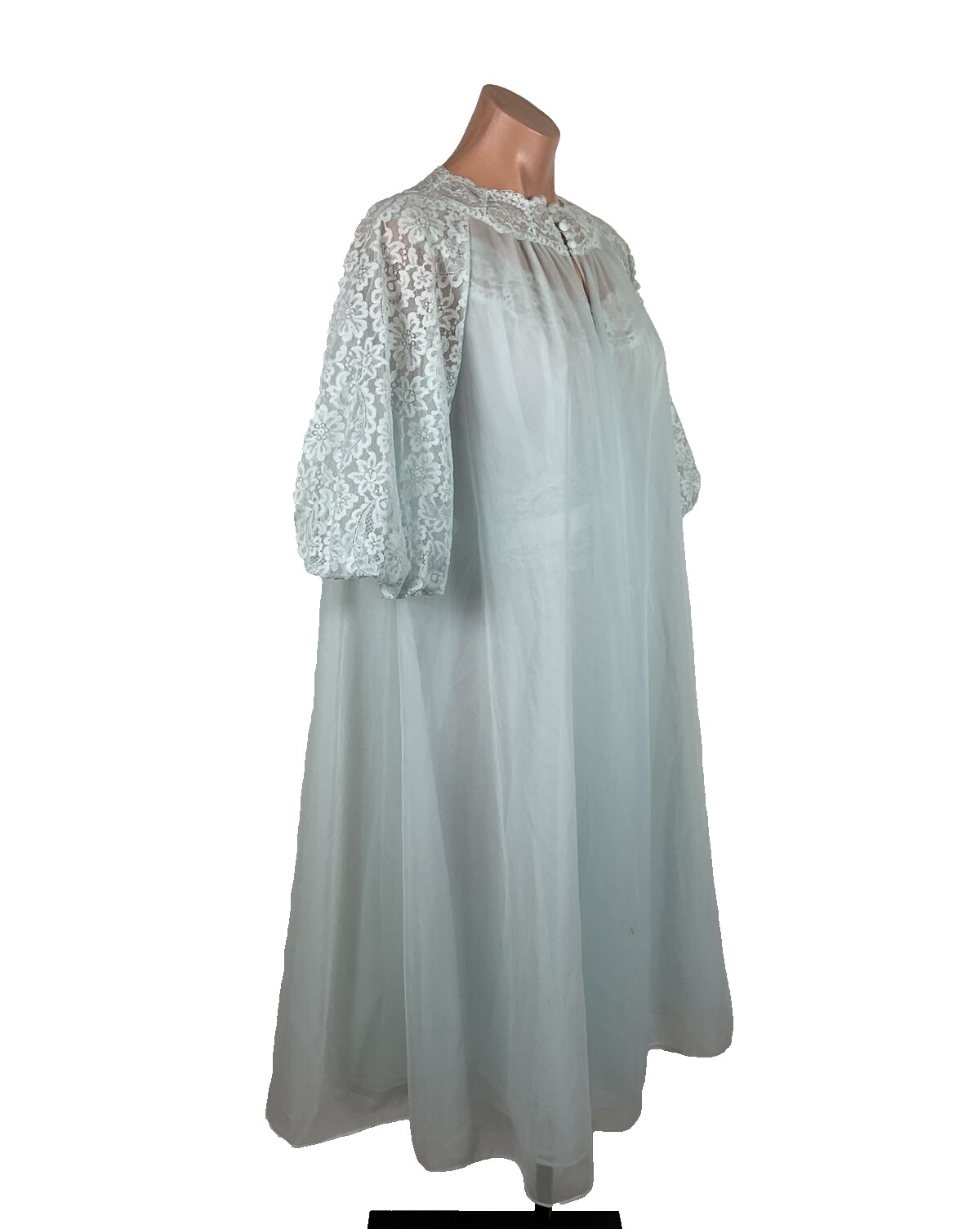 VTG PERMA PLEAT CHIFFON LACE 200″ SWEEP Peignoir ROBE Gown Cape 3pc Set RARE!!!