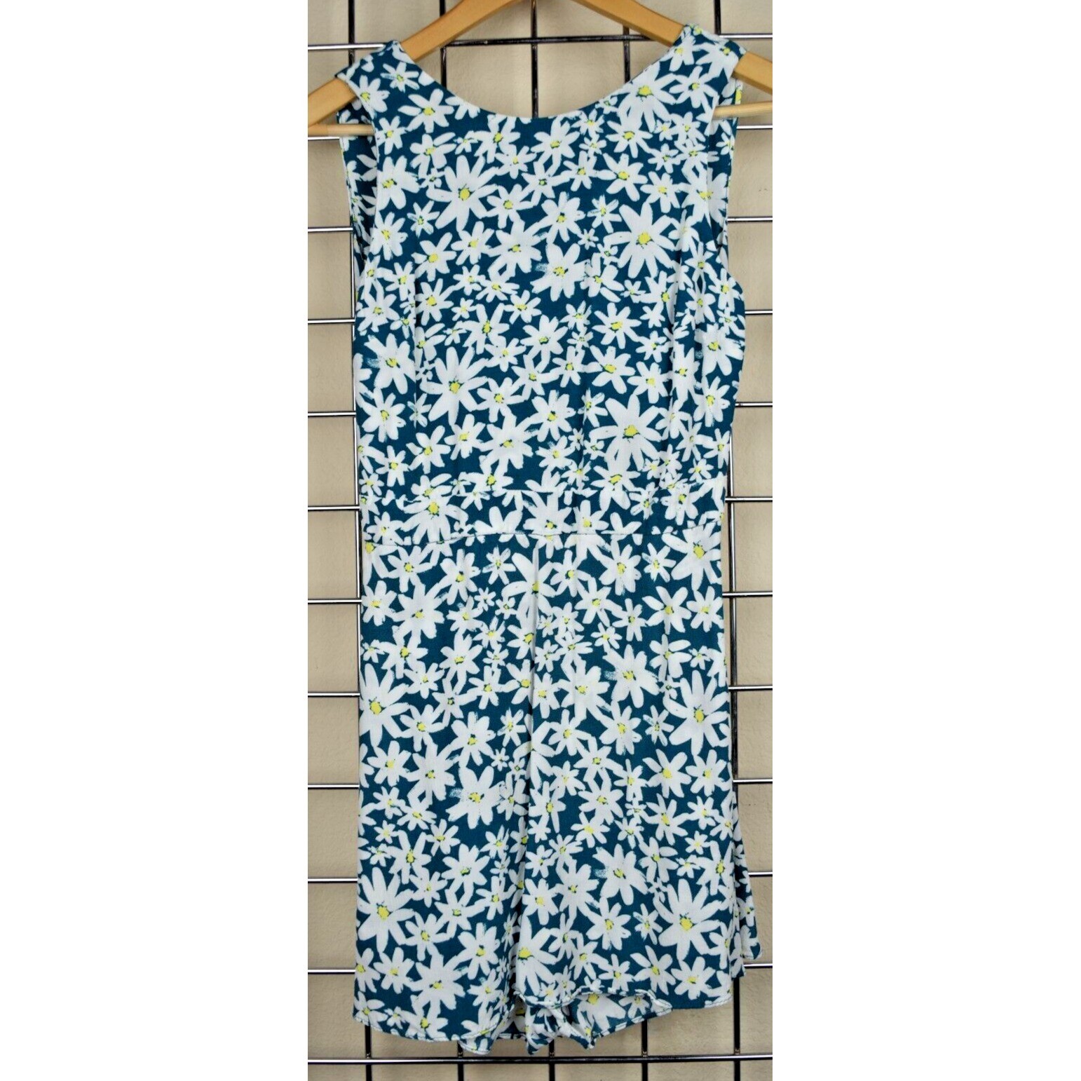 Vintage Zara Skort Dress Size S/M 90s Jade Green White Daisies Silky Soft Flowy