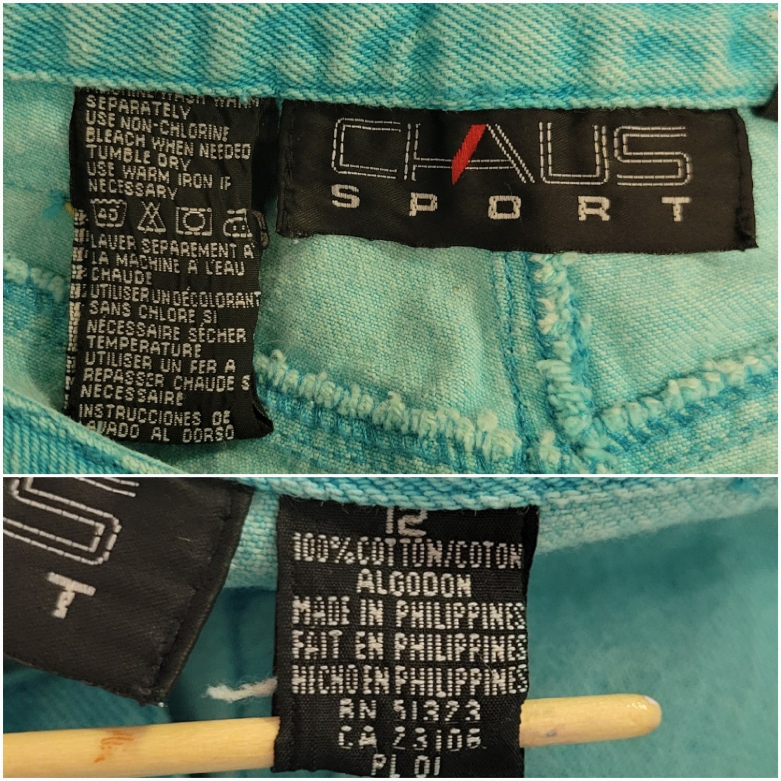 Chaus Sport Denim Pant Set Turquoise Vintage 90s Floral Embroidered Size M 12