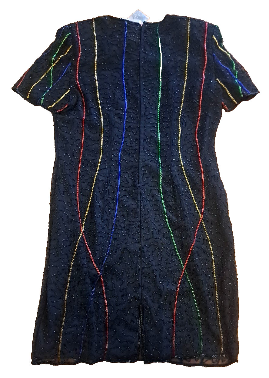 NEW Vintage Seqin Dress Black Silk Sheath NewPort News 1980s Glam NWT 20