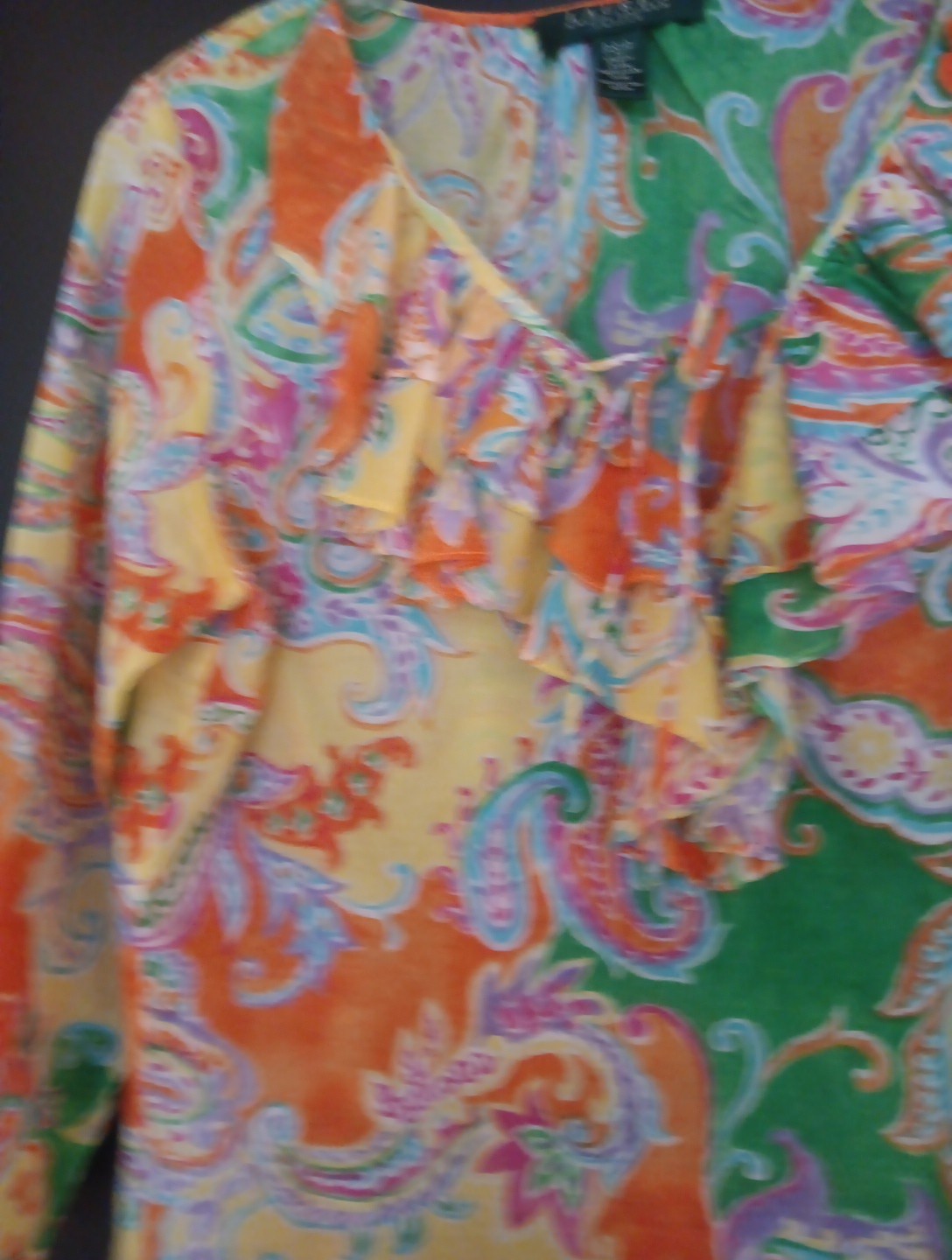 Vintage Lauren Ralph Lauren Ruffle Abstract Poet Blouse Petite Small Art to Wear