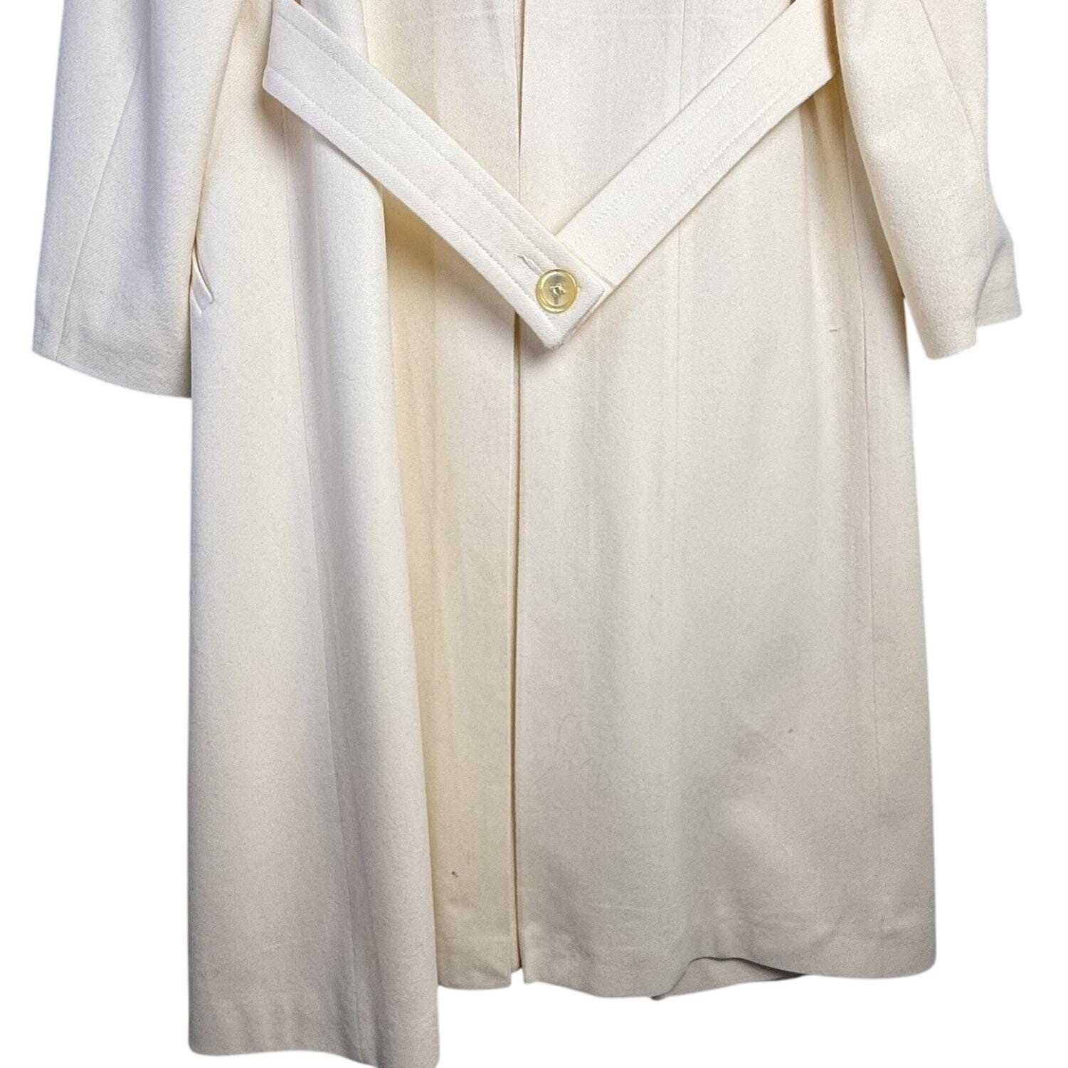 Vintage 80s/90s Alorna 100% Wool Overcoat Long Coat Ivory White MEDIUM/LARGE P
