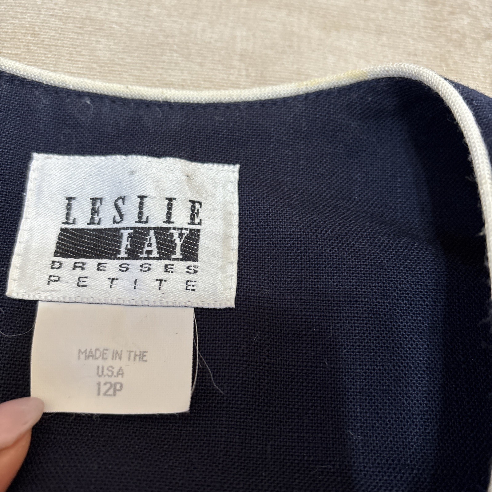 Leslie Fay Vintage 2- Piece Blouse Skirt Set Size 12P Stars Pleated Navy Blue