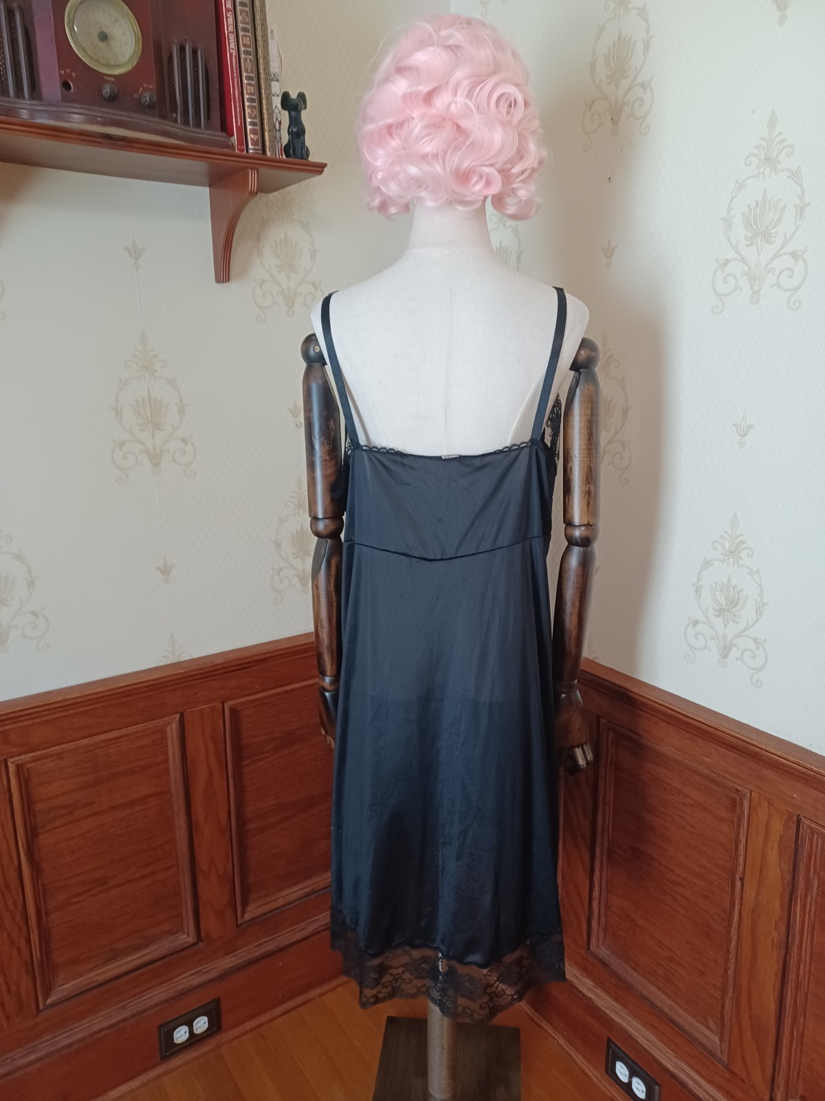 Vintage 1960s Mid-century Black Lace Coquette Bombshell Full Slip Lingerie Dress