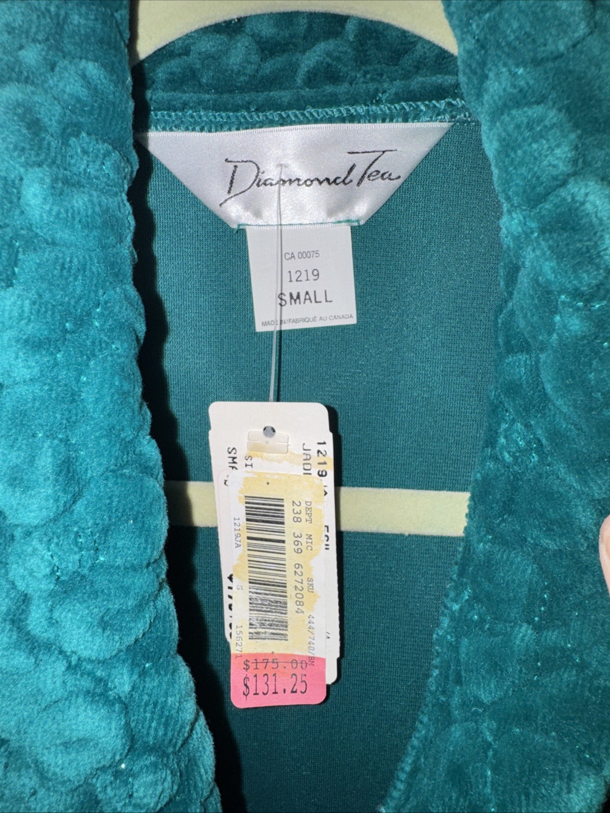 VTG Diamond Tea Women Size S Luxury Vtg Robe Emerald Green Velour Zip New Tag