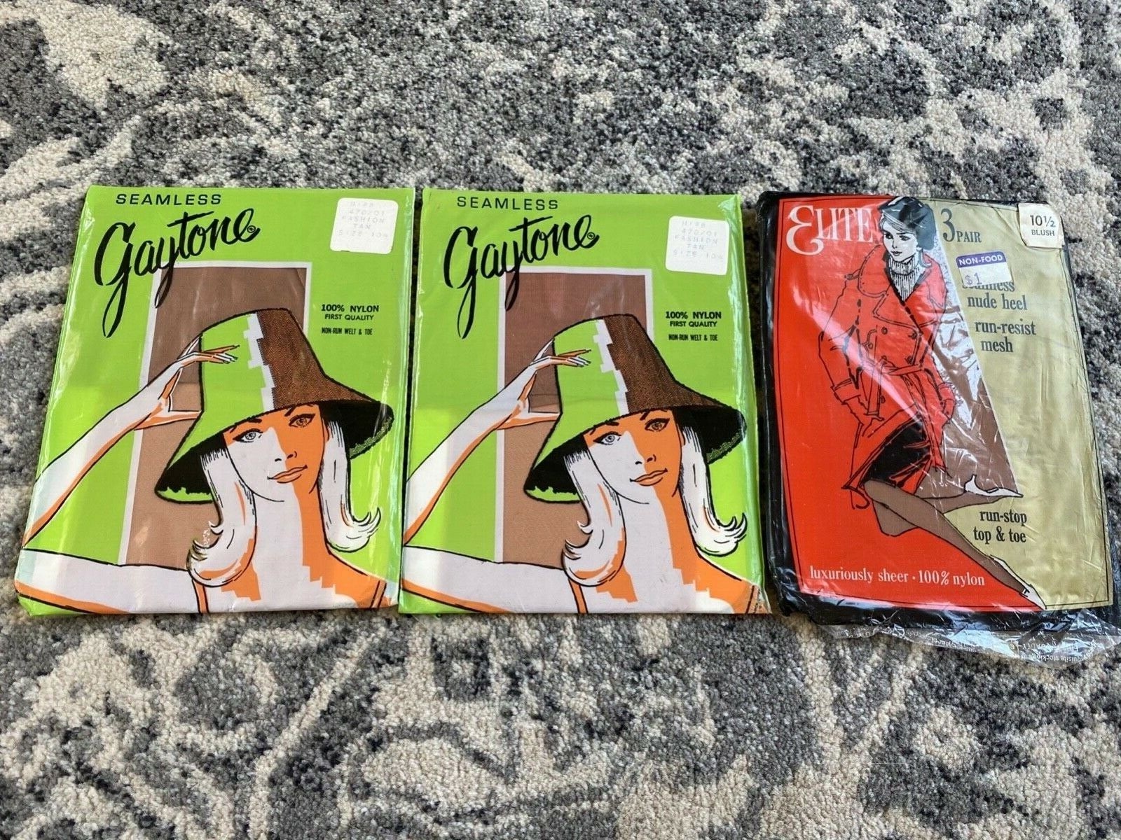 4 Pairs Vintage Nylon Stocking Gaytone Elite Seamless 10 1/2 Large Queen New 
