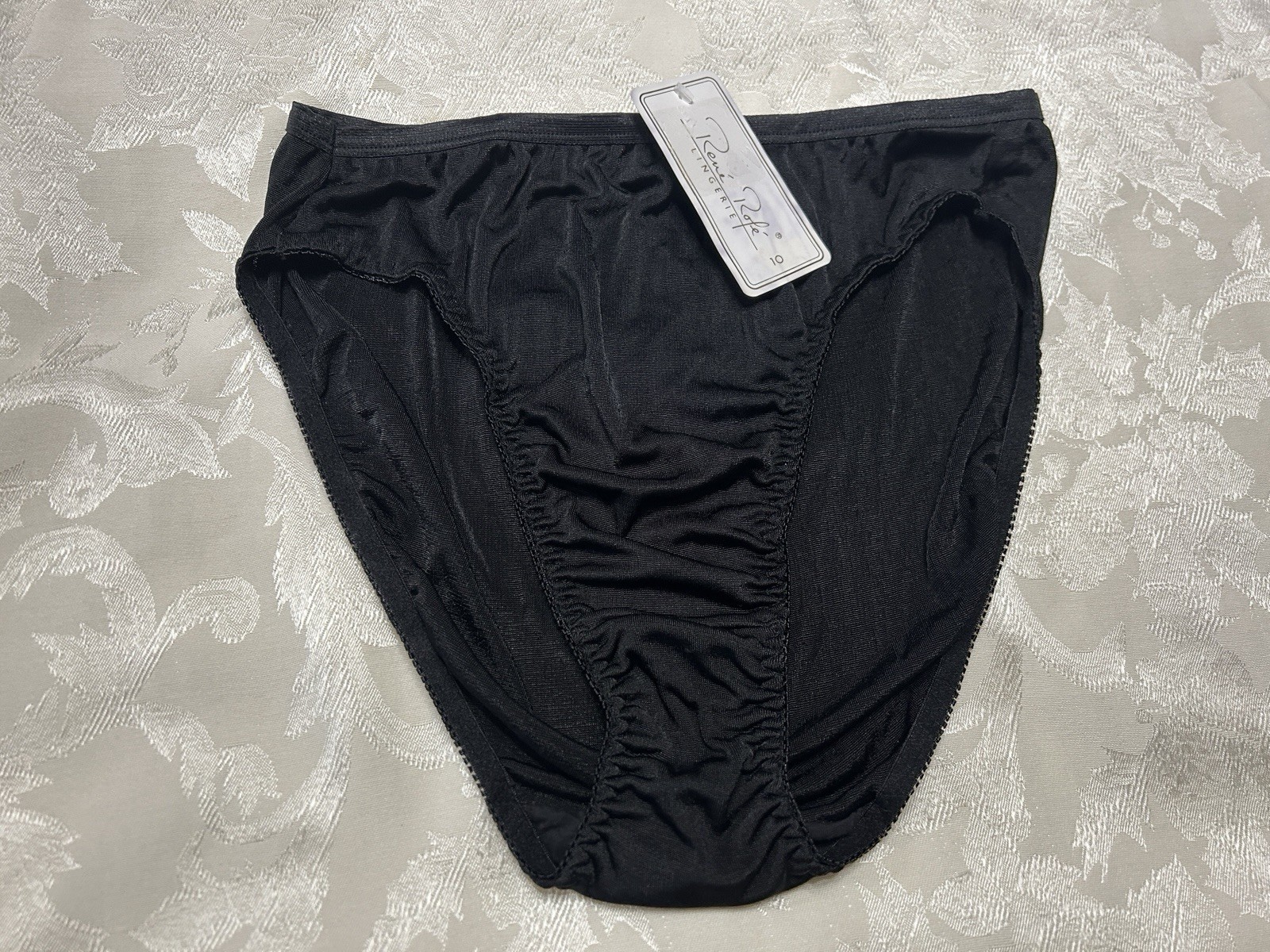 NWT Vtg RENE ROFE’ Feels Like Satin Polyester Hi-Leg 10 Black Panties #418