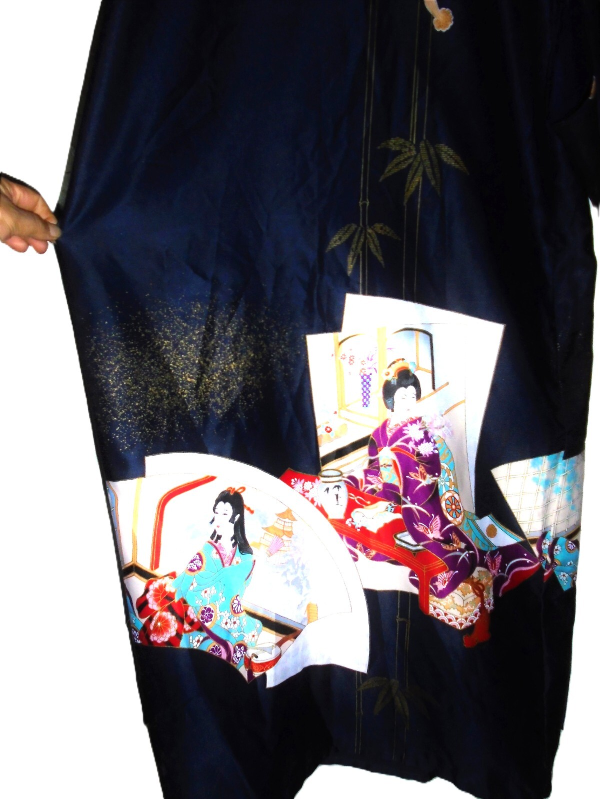 Vintage Navy Blue Asian Kimono Robe One Size