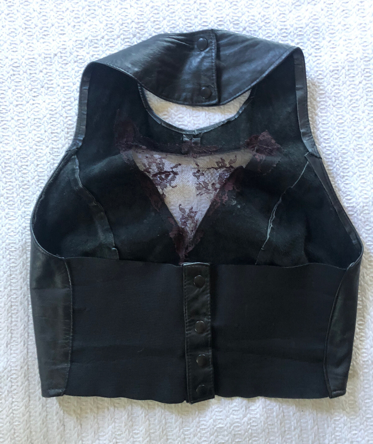 Vintage 1980s Leather Lace Cut Out Top Goth Death Rocker Biker Boho Batcave Club