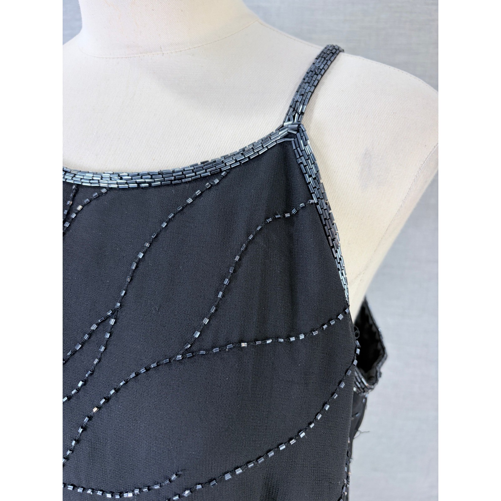 Onyx Nite Black Iridescent Beaded Slip Gown Formal Maxi Dress Vintage 12