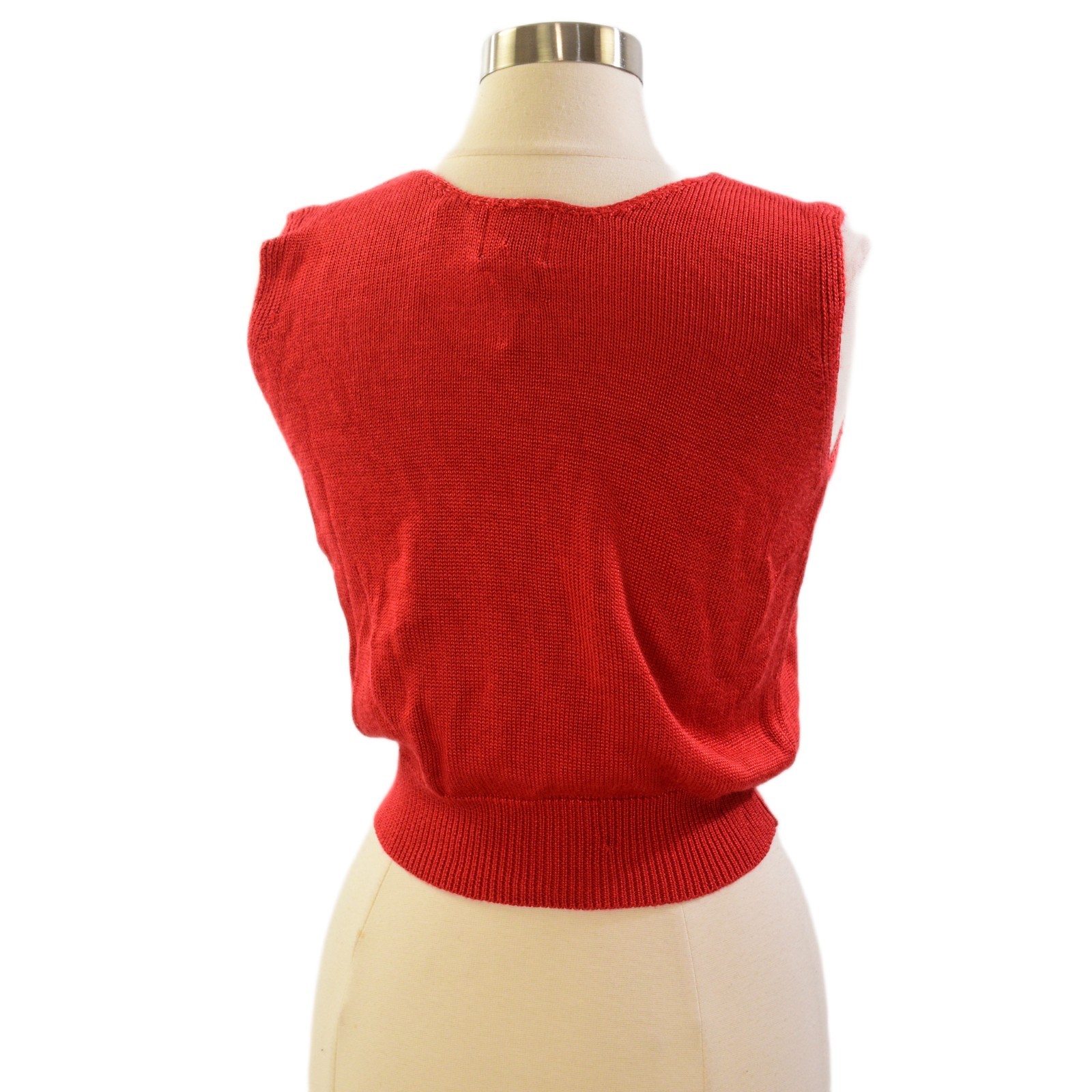 90s Vintage Red Knit Sweater Set Womens S Cropped Tank Wrap Cardigan Shawl Colla