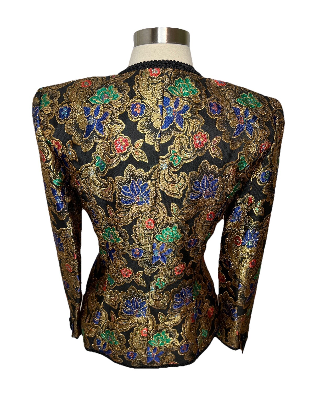 Vintage 80s Talbots Kathryn Conover Metallic Gold Floral Brocade Jacket Size 6