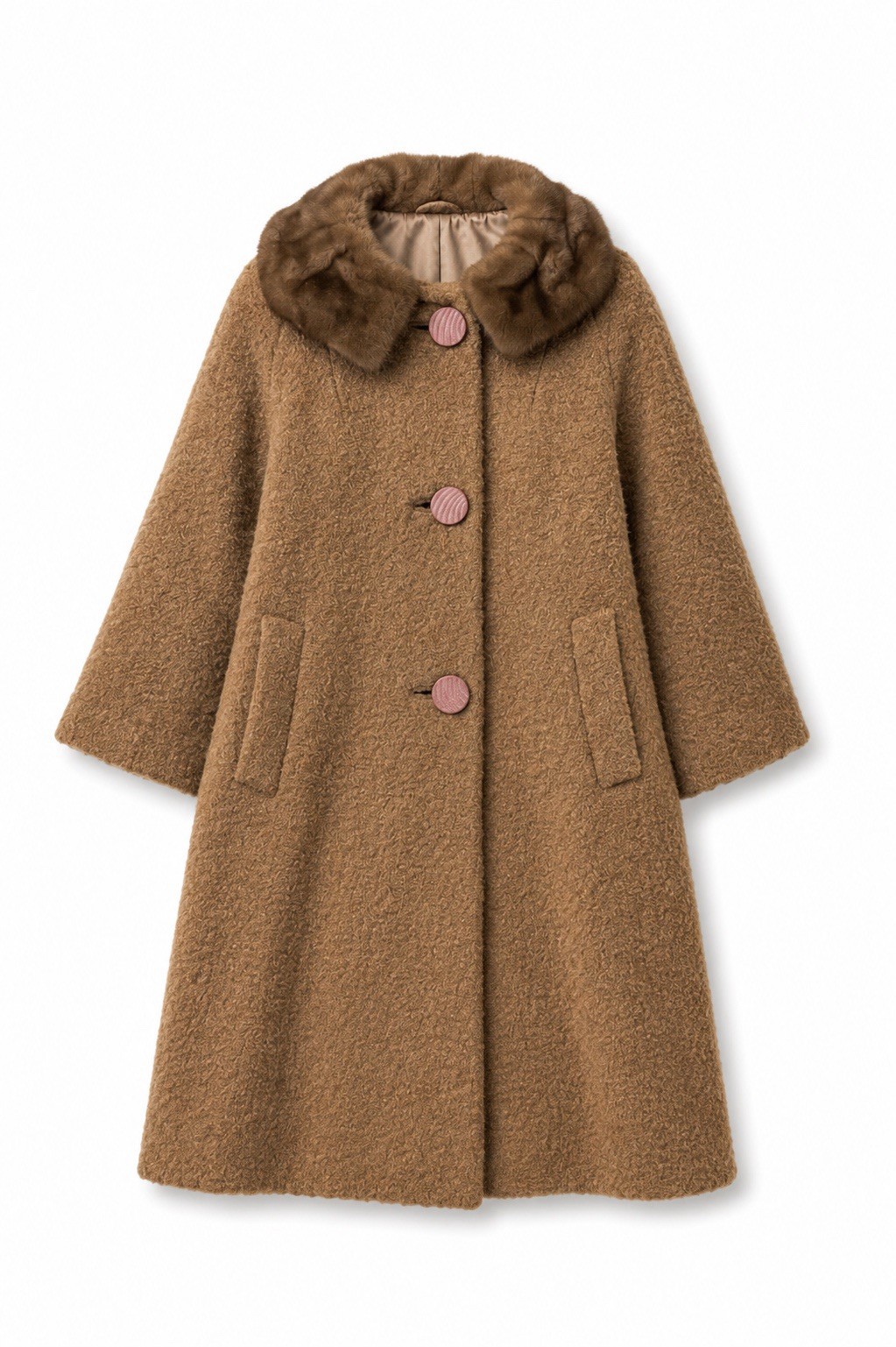 Vintage 1960’s Genuine Mink Fur Collar Coat Knee Length Swing Coat Lady Stanley