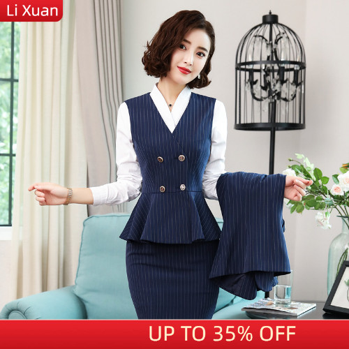 Korean Striped Blazer Jacket Pant Suit Office Ladies Business Wear Formal Set