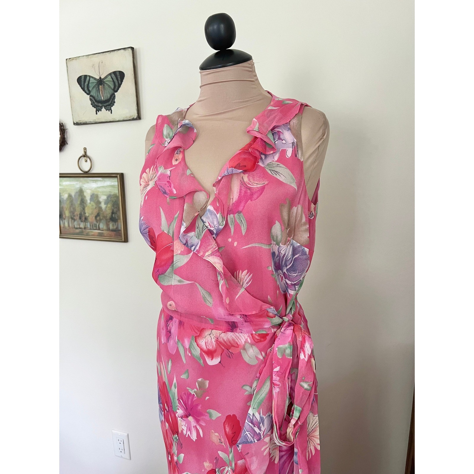 Vintage Lauren Ralph Lauren 1940’s Style Floral Silk Wrap Maxi Dress