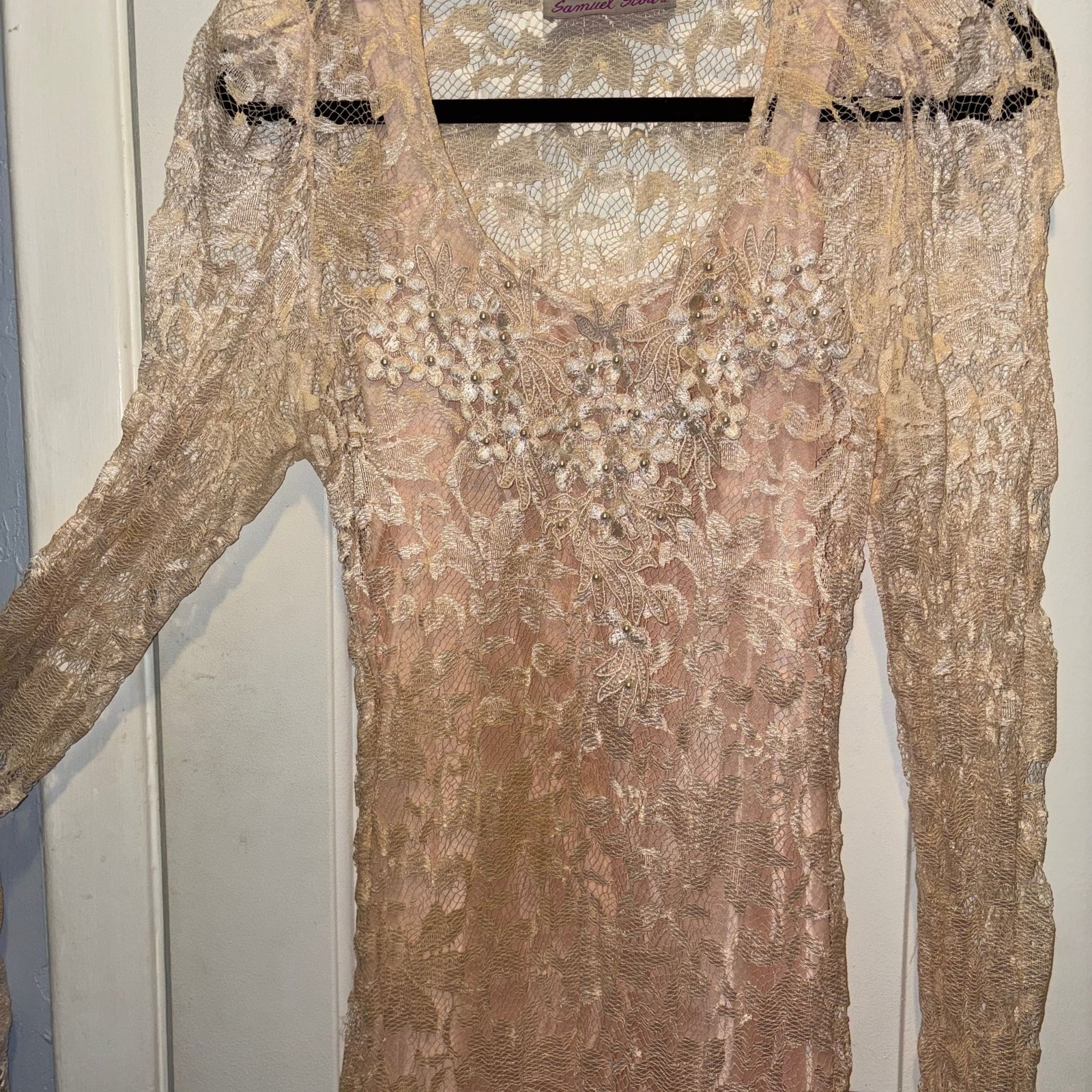 Vintge Samuel Scott Long prairie dress. Beading & lace