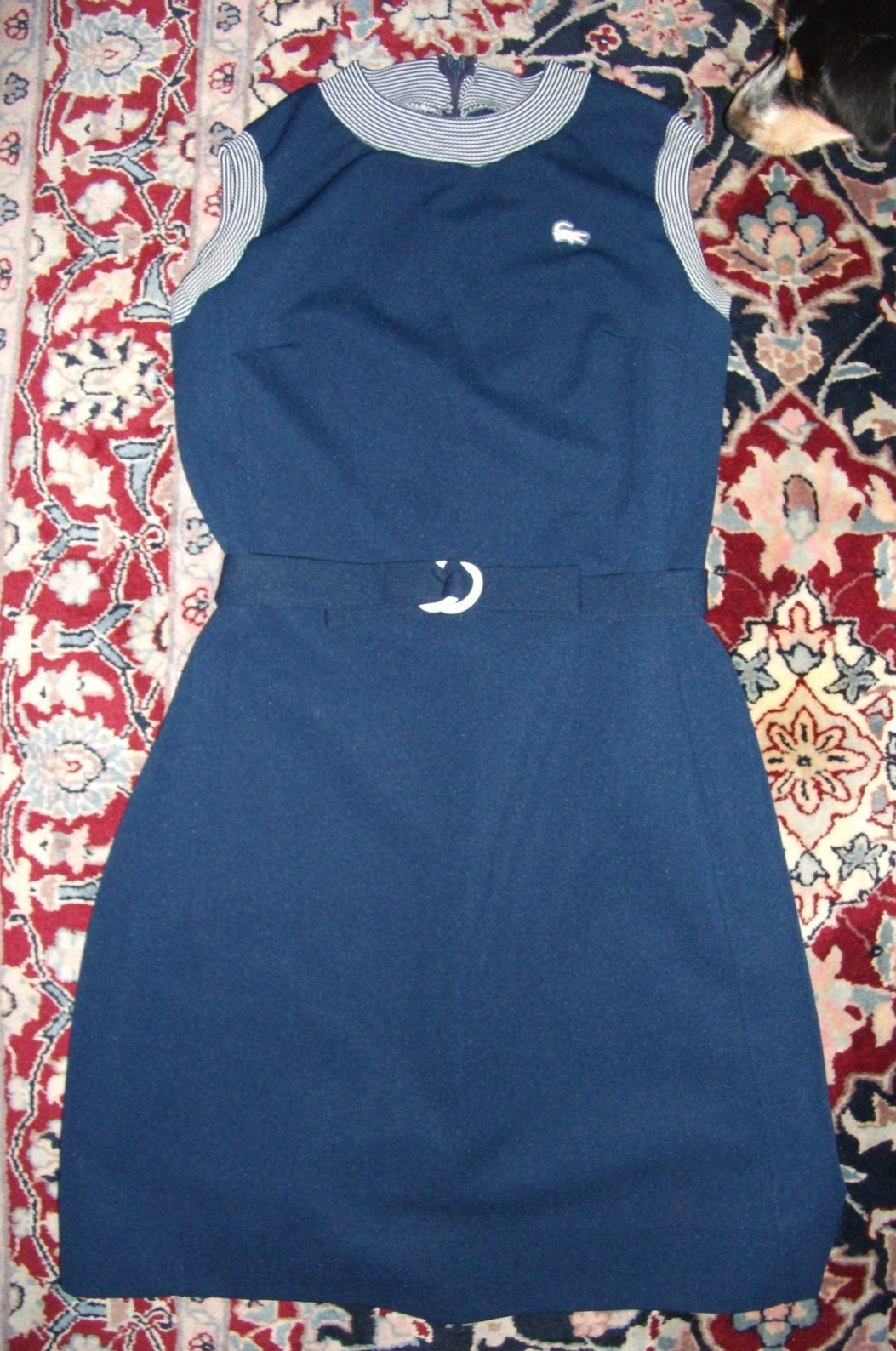 Vintage 1960s Chemise Lacoste Mod Dress w Belt Izod Crocodile Tennis Blue