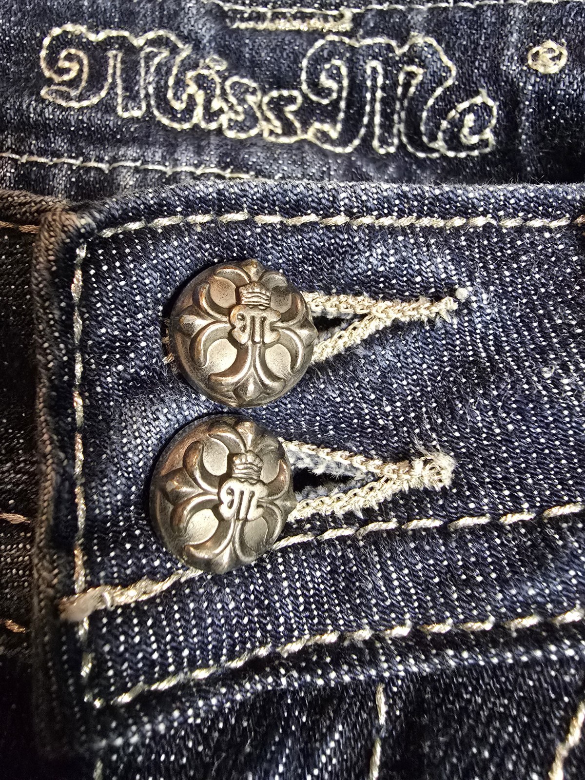 Vintage Miss Me Size 30 Jeans Dark Blue Studded Rhinestone Embellished Pockets