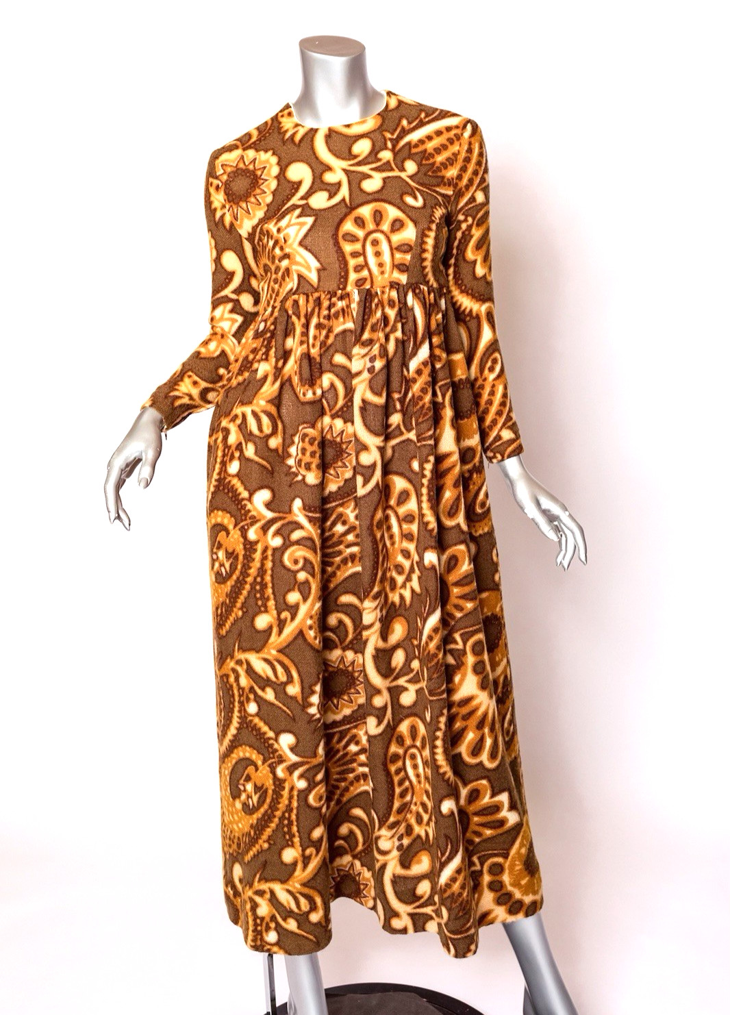 Vintage 60’s Bill Atkinson Glen of Michigan Maxi Dress Brown Paisley Size S M