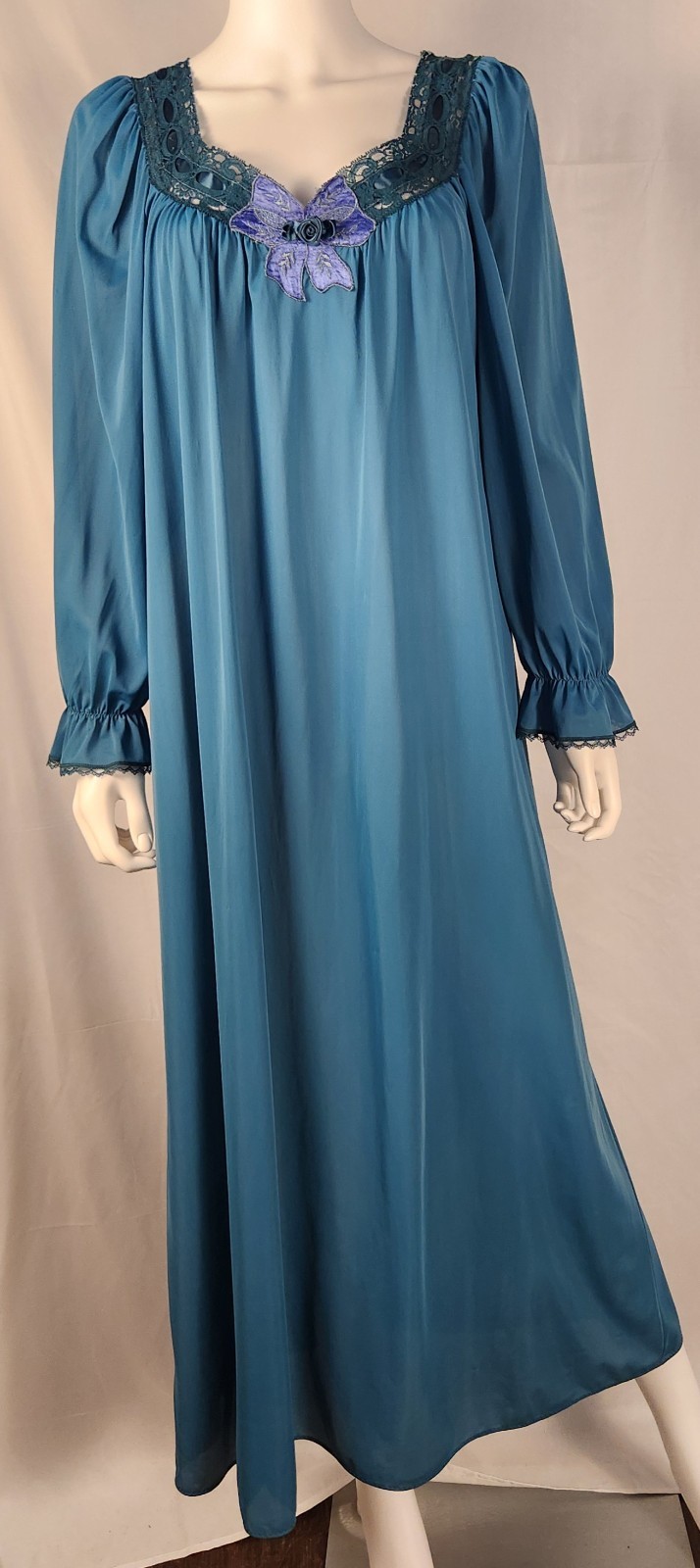 80s Lorraine Maxi Dark Teal Nightgown Cozy/Boudoir/Vintage/Classiccore M