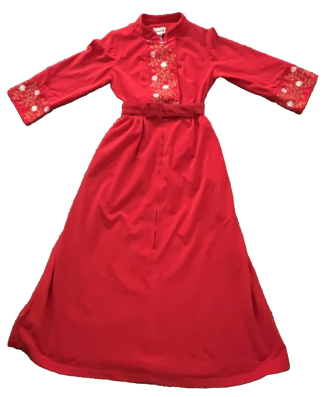 VTG LOUNGE CRAFT 60s Red Hostess Pajamas Loungewear Buckle Gold Embroidery S