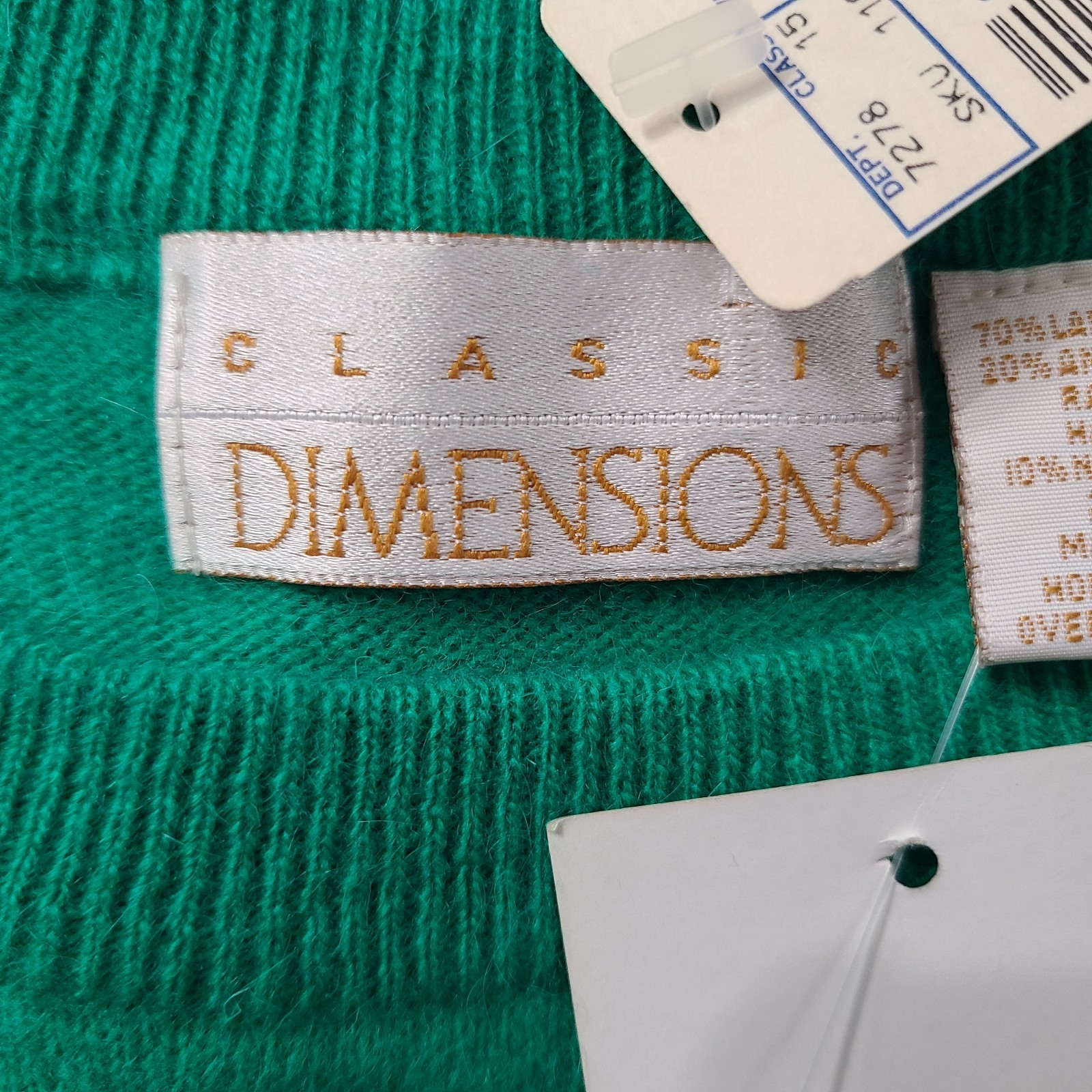 Vtg Classic Dimensions 2X Kelly Green Lambswool Angora Blend Lightweight Sweater