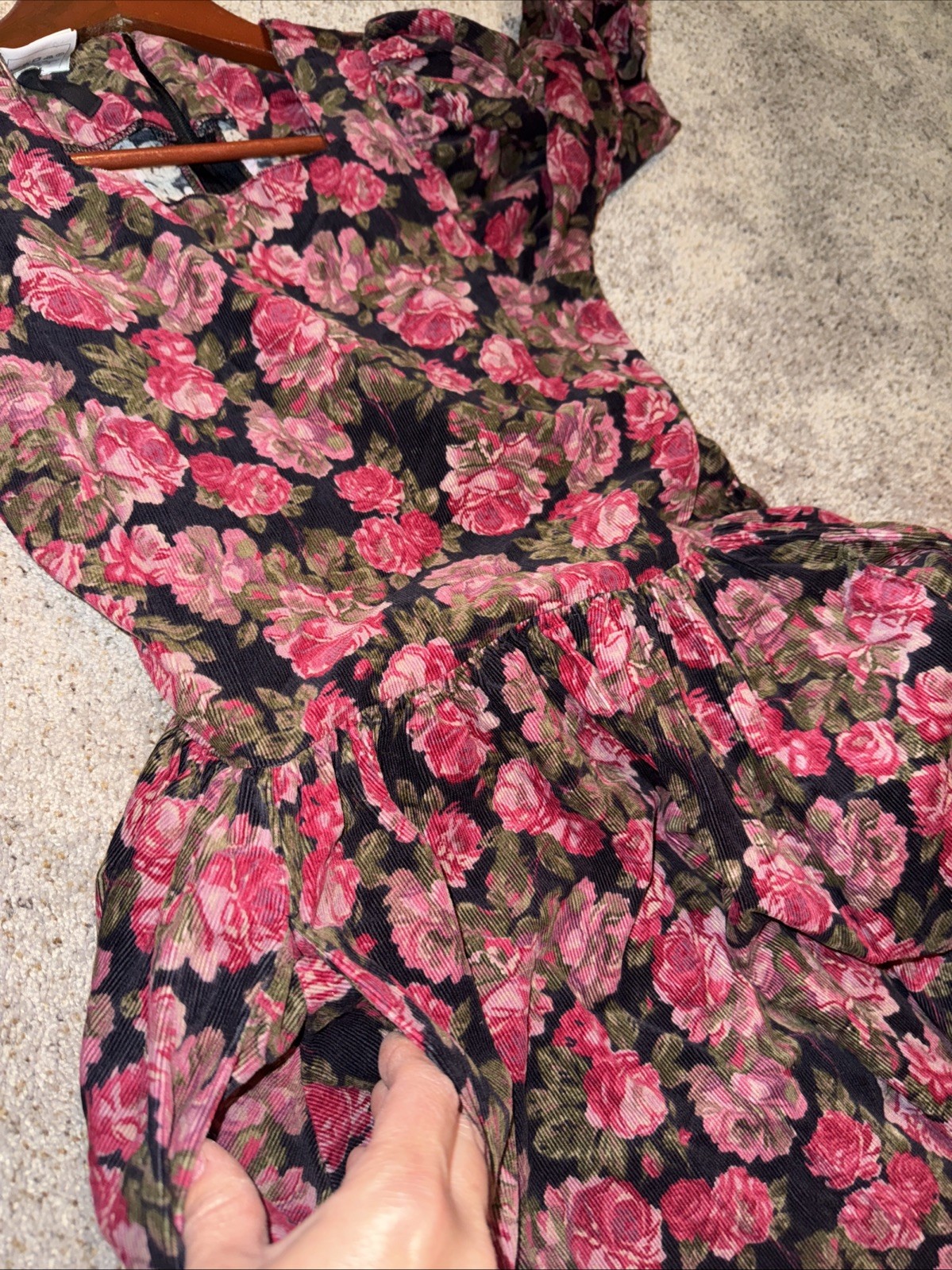 Vtg 80’s Laura Ashley Corduroy Pink Roses Dress Sz 6 Long Puff Sleeves Prairie
