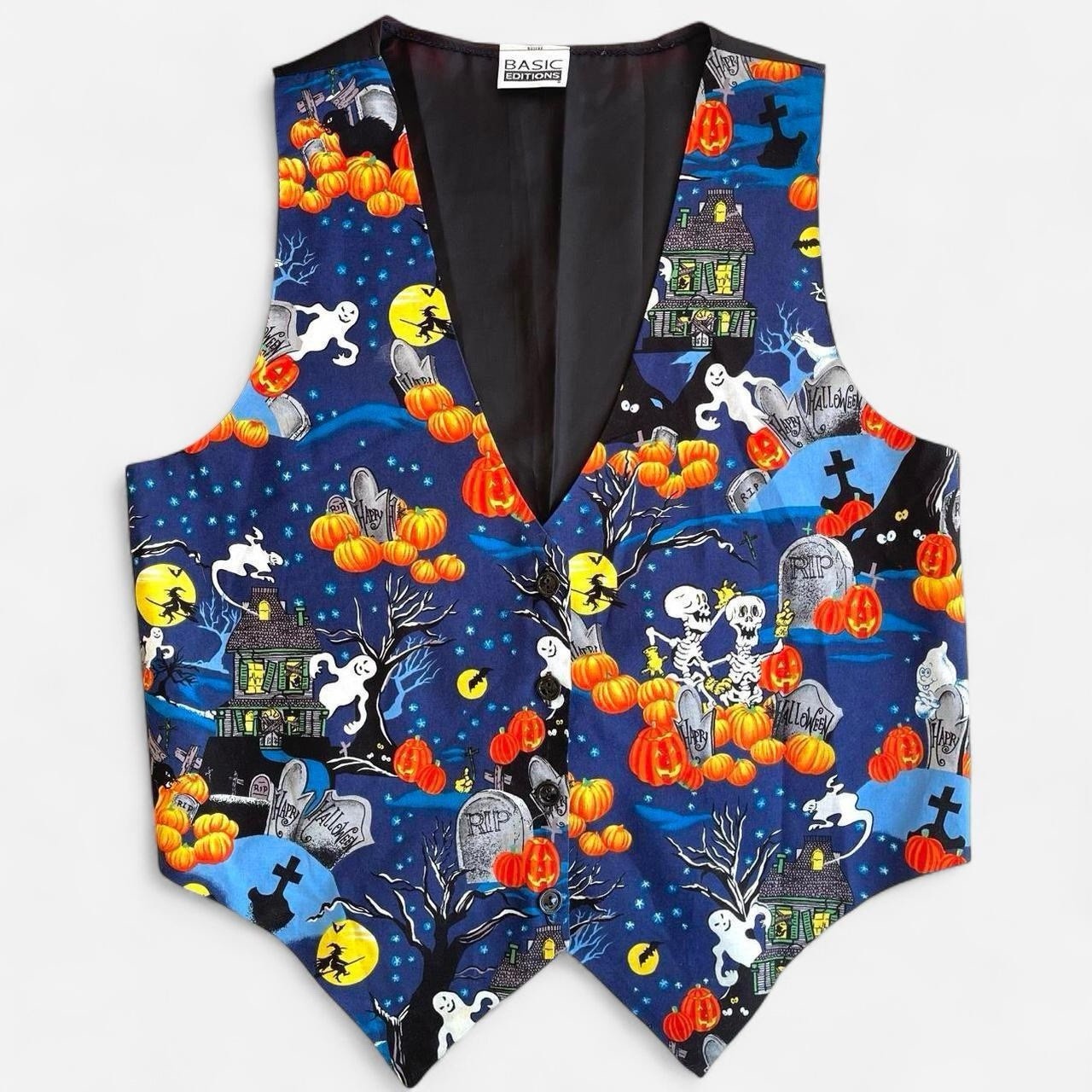 Vintage Basic Editions Halloween Vest with Jack O Lanterns Witch Ghost Design