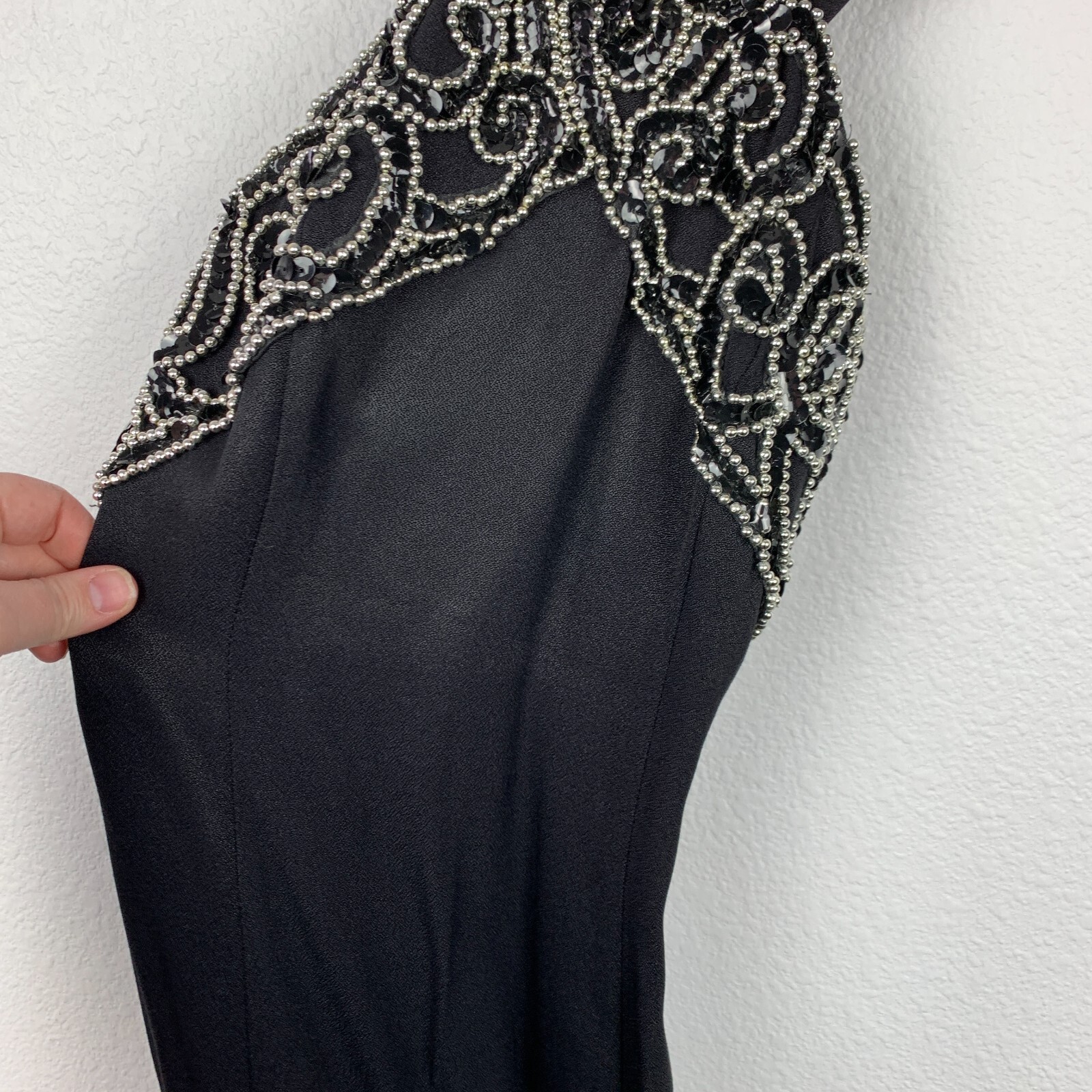 Vintage 90s Blondie & Me Black Bling Side Slit Long Formal Prom Dress 3/4