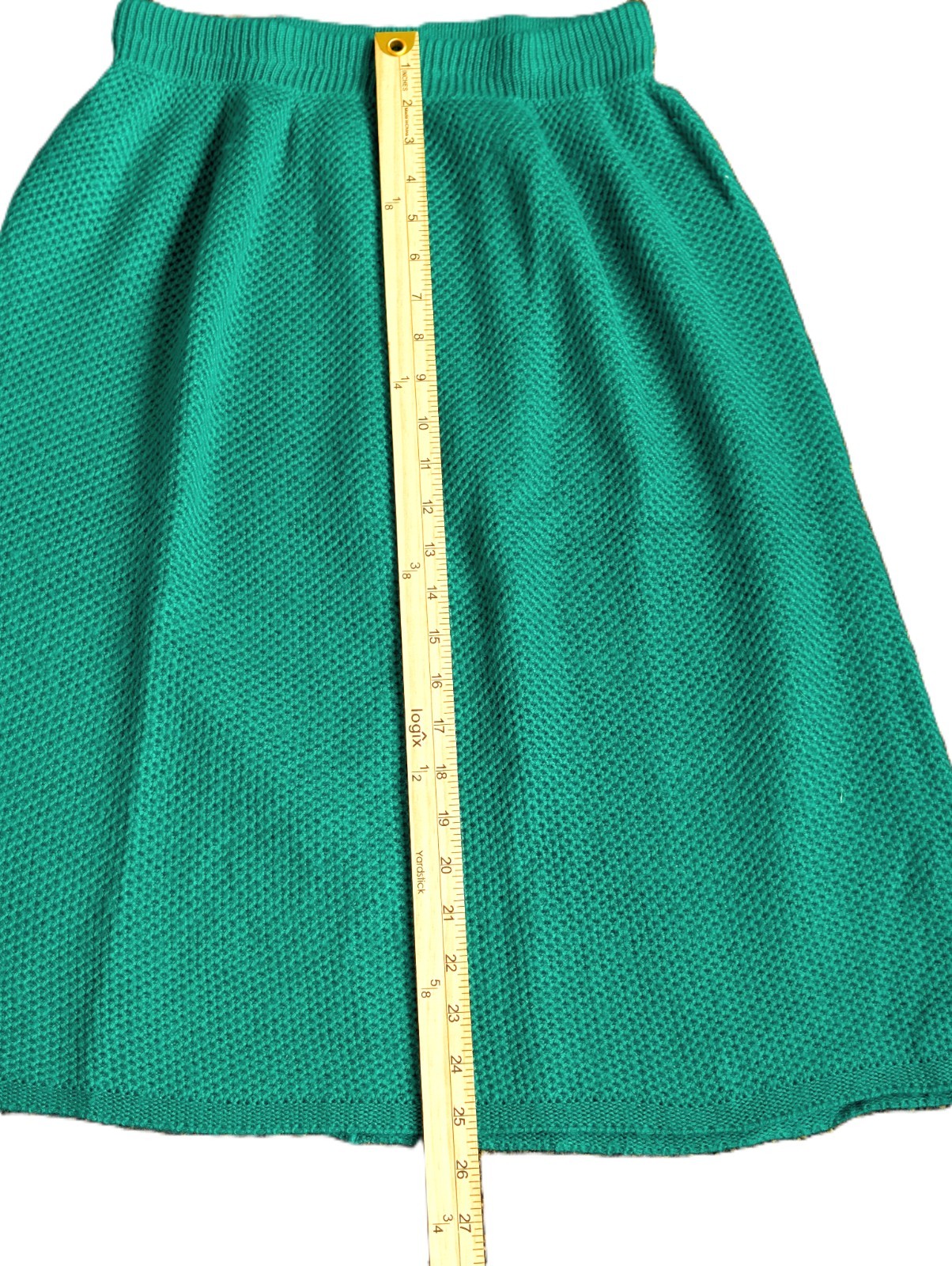 VTG Green S/M Green 2pc Set Skirt Eyelet Crochet Knit Sweater French Acrylic EUC