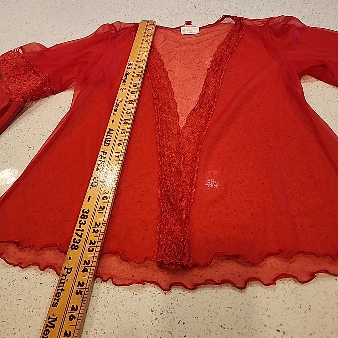 Vintage Intimo Amore Bed Jacket Red Sheer One Size Lingerie Bell Sleeve