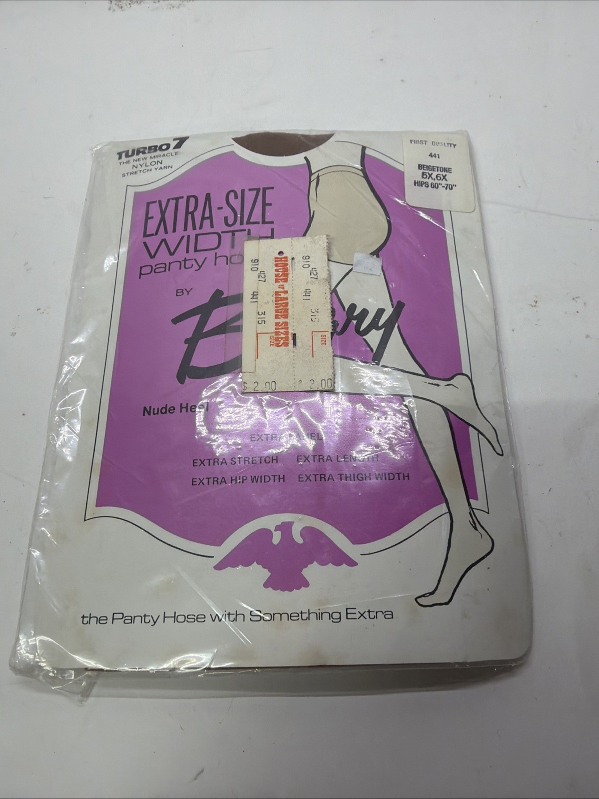 Vtg Turbo 7 By Marathon Panty Hose 5x-6x Beigetone 411 Extra-Size Width Sealed
