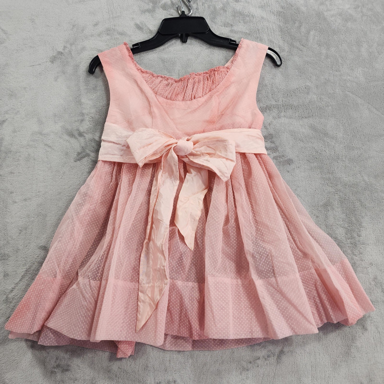 Vintage Lingerie Set Women XS Pink Swiss Dot Babydoll Nightie Bow Ruffle Bloomer