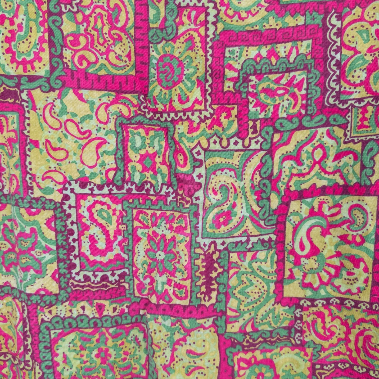 Vintage 60s 70s Shift Dress Womens Large Paisley Pink Green Psychedelic Mod