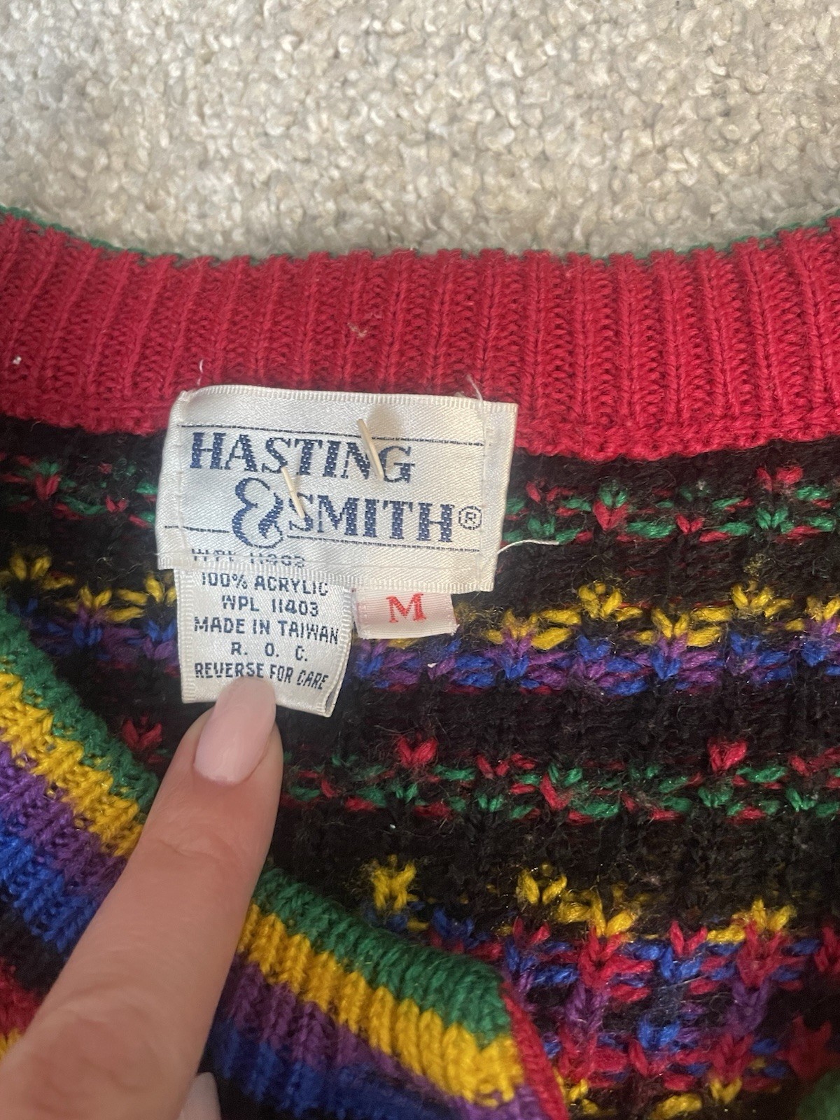 Hasting & Smith 1980s Vintage Multicolor Acrylic Sweater M Boho Casual