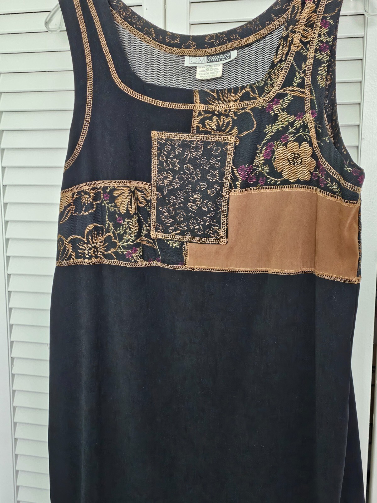 C.M. Shapes Jacket & Maxi Dress Set Black Gold Trim Patchwork Boho Y2K Retro