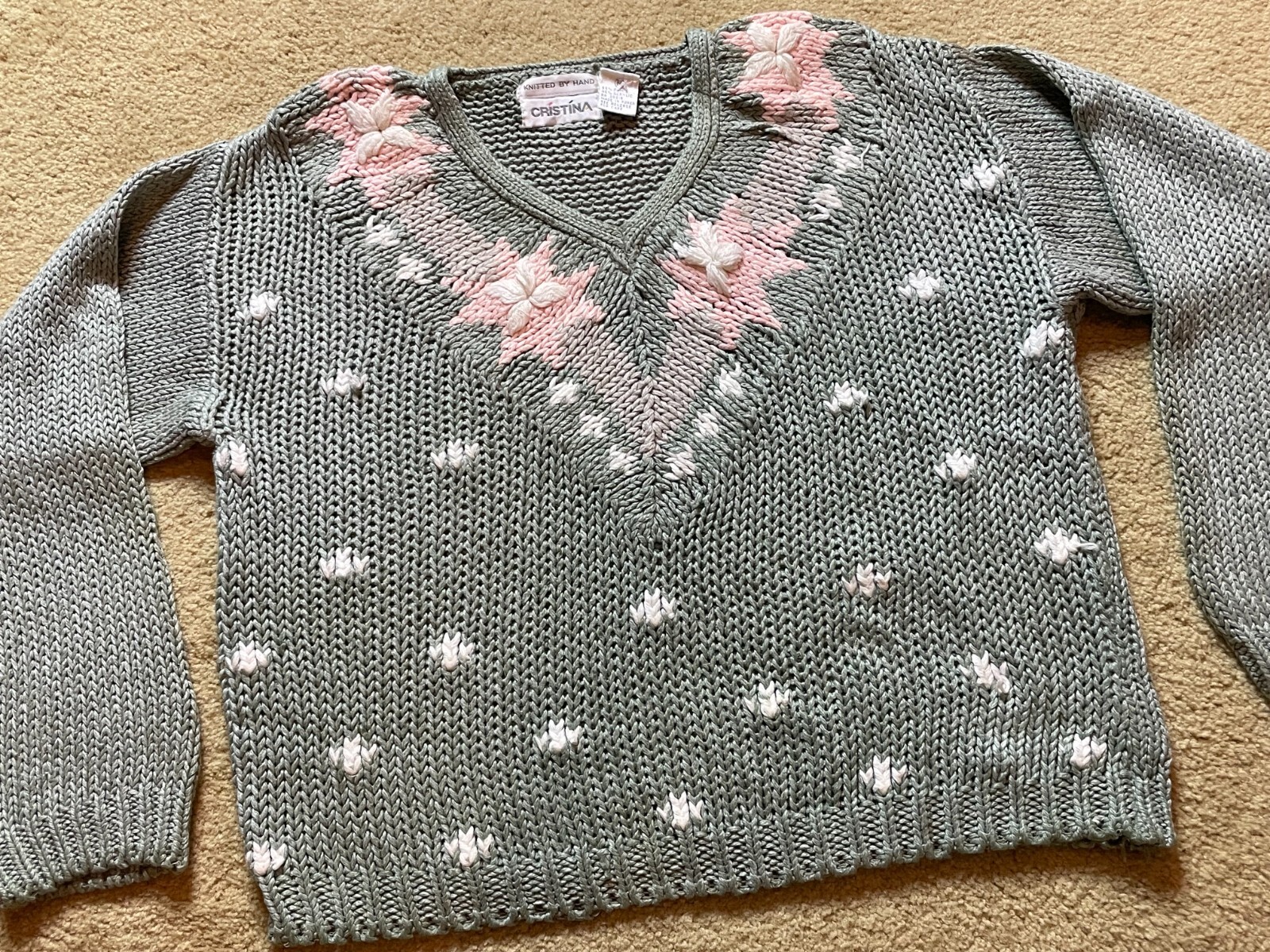 Vintage 80s Slouchy Chunky Hand Knit Granny Core Pullover Sweater Snowflake M