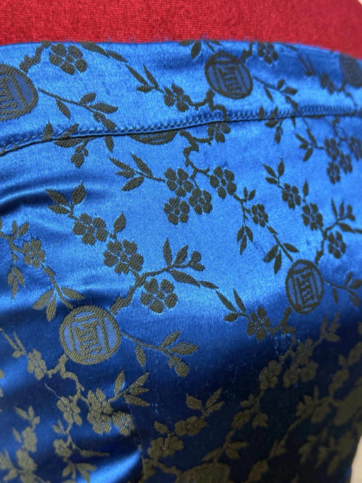 Vintage 90s L.A. Glo S Blue Black Floral Brocade Strapless Maxi Dress USA