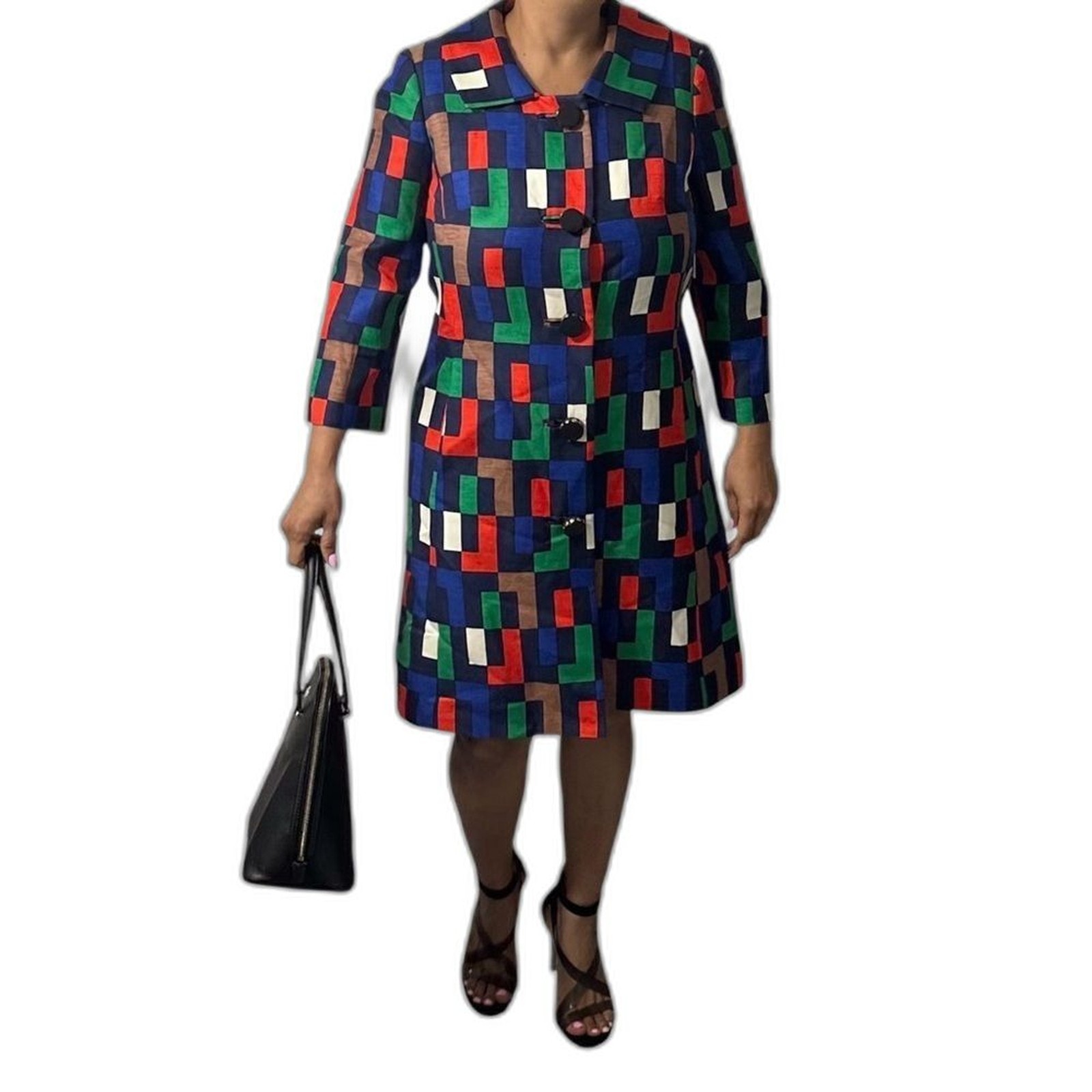 Milly of New York Silk Blend Colorful Block Pattern Trench Coat/Dress Size 4